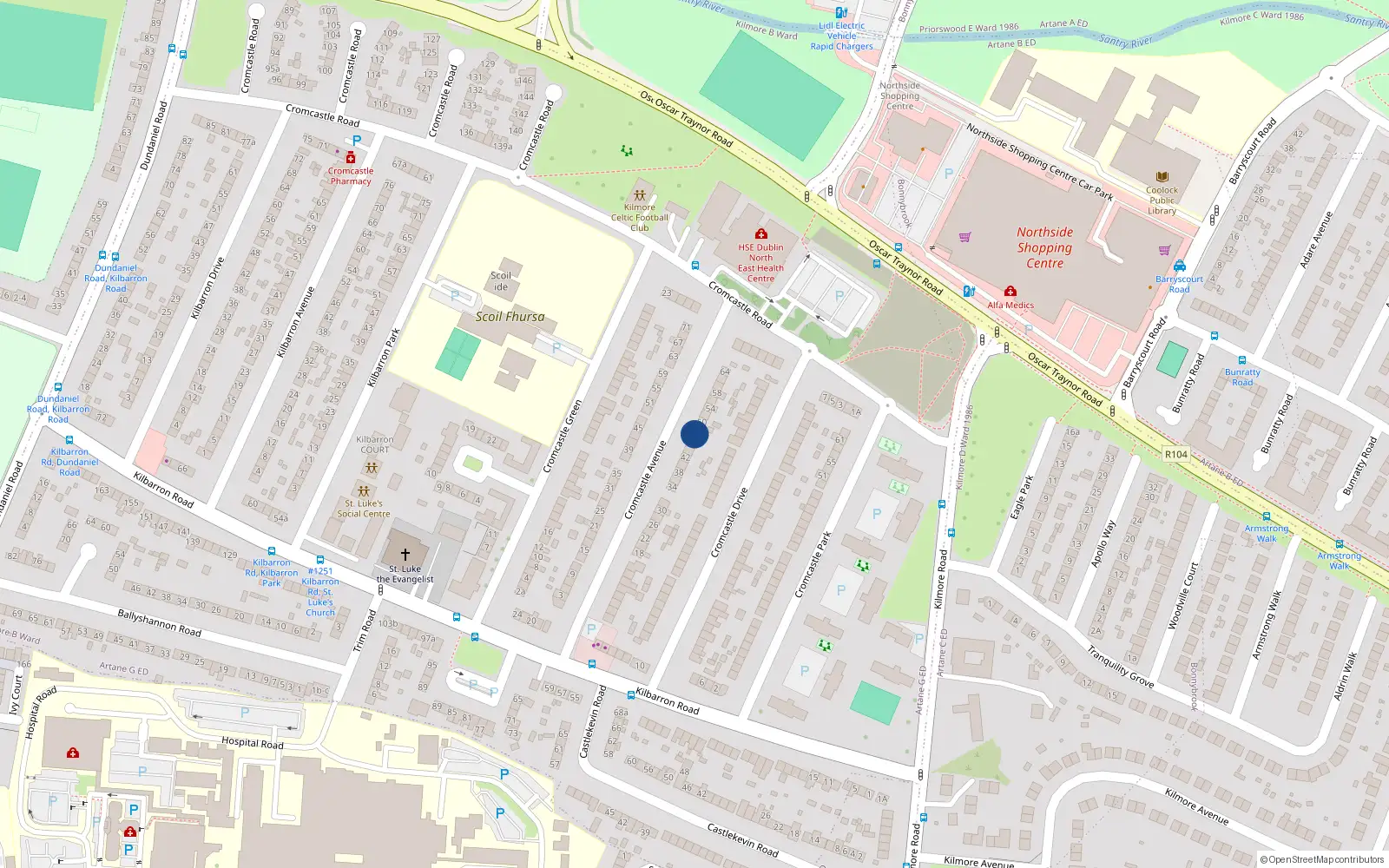 Overhead map showing the location of 48 Cromcastle Avenue, Coolock, Dublin 5