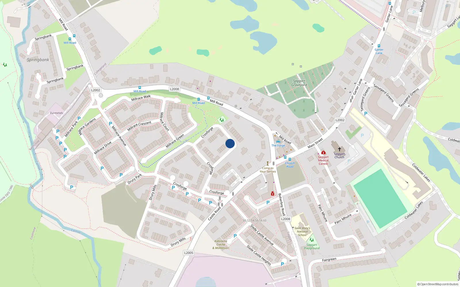 Overhead map showing the location of 48 Crosforge, Dublin