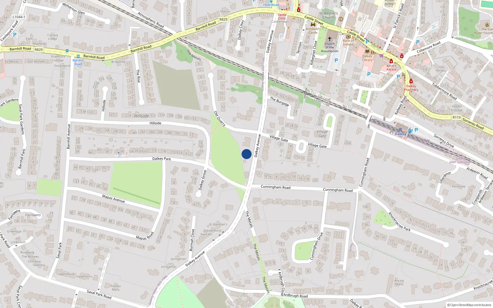 Overhead map showing the location of 48 Dalkey Avenue, Gurteen, Dalkey