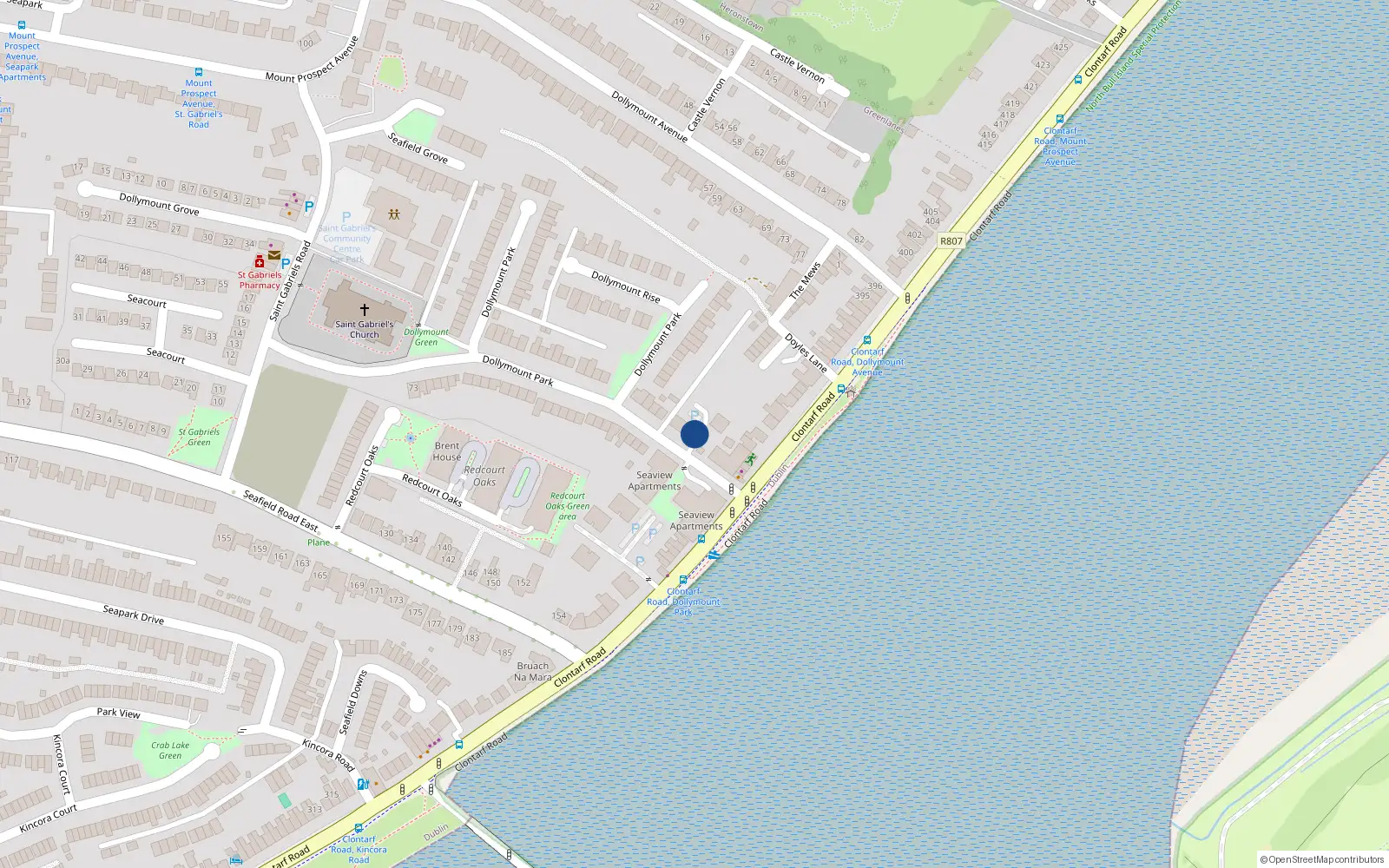 Overhead map showing the location of 48 Dollymount Park, Dublin 3