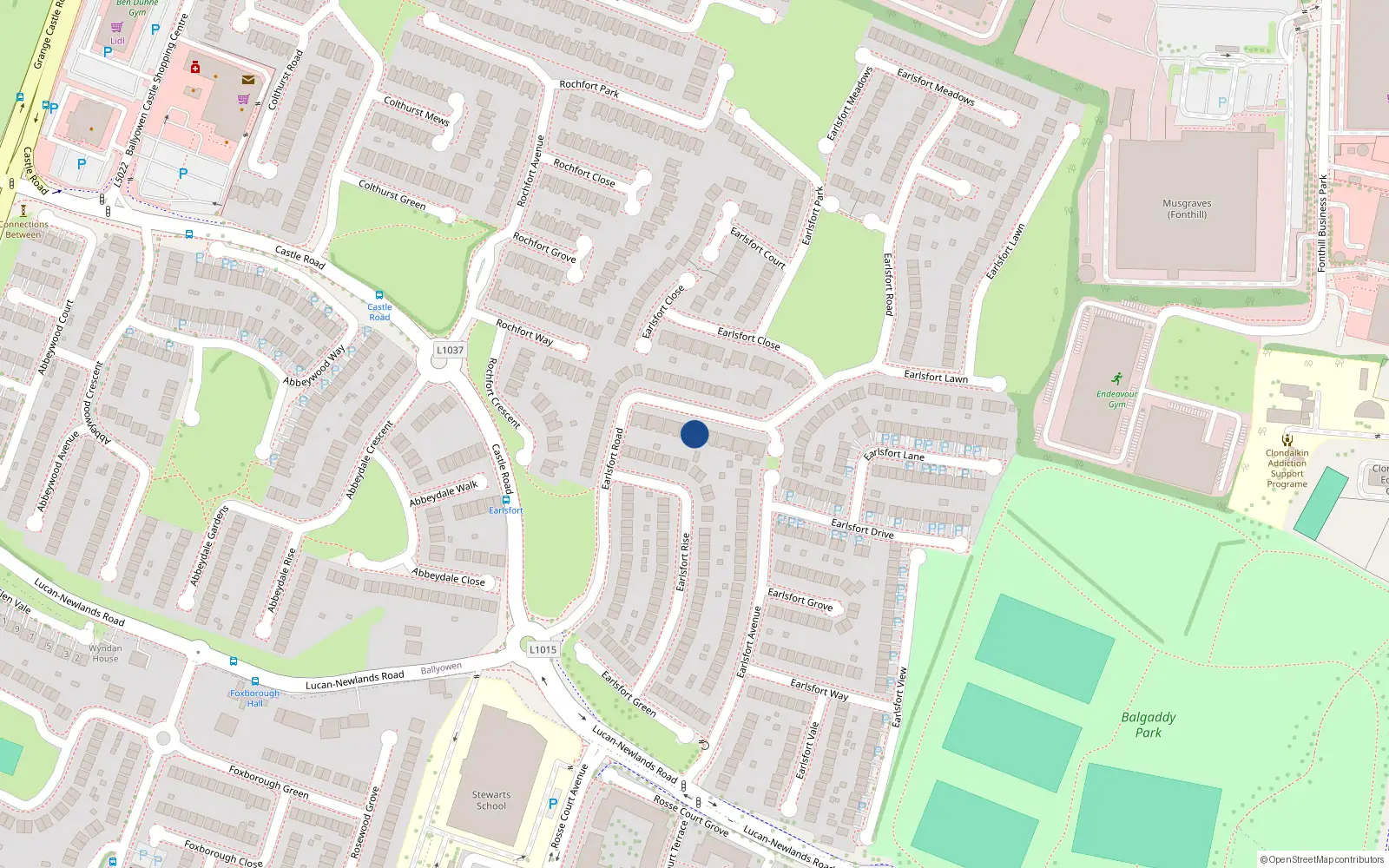 Overhead map showing the location of 48 Earlsfort Road, Lucan