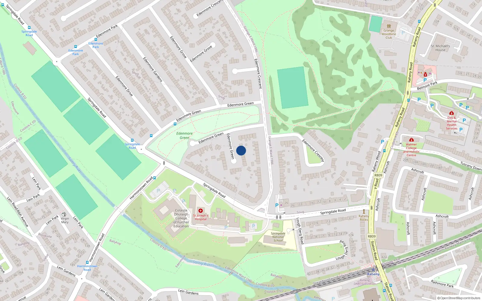 Overhead map showing the location of 48 Edenmore Green, Raheny, Dublin 5