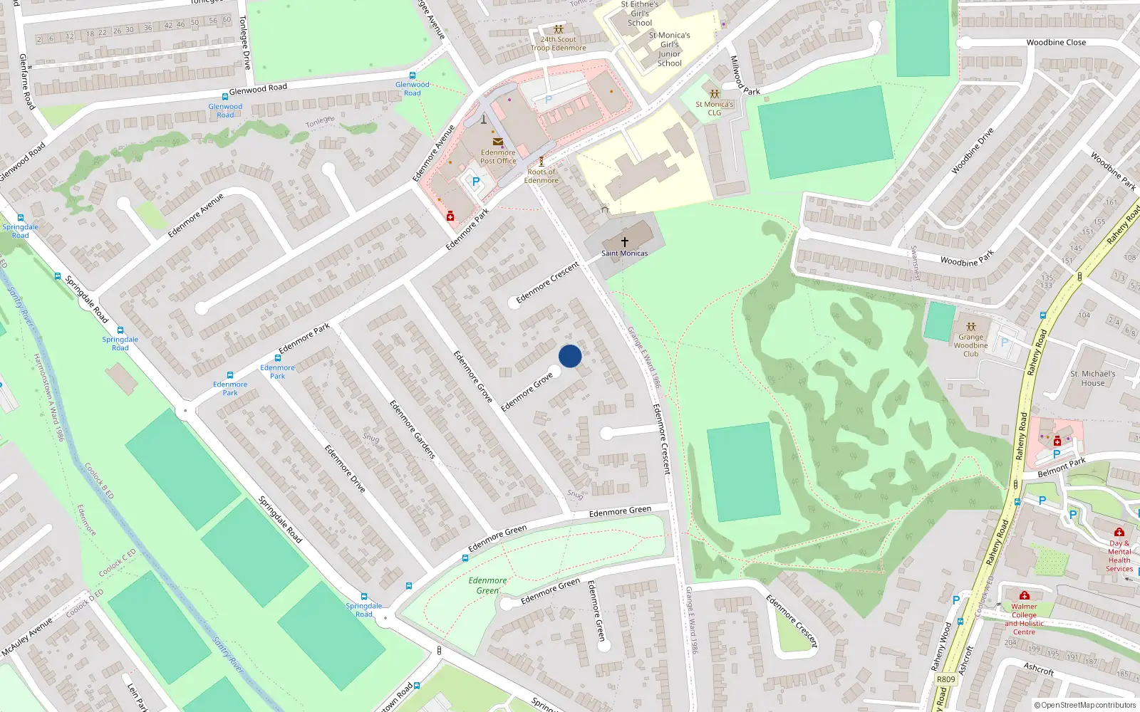 Overhead map showing the location of 48 Edenmore Grove, Raheny Dublin 5, Dublin