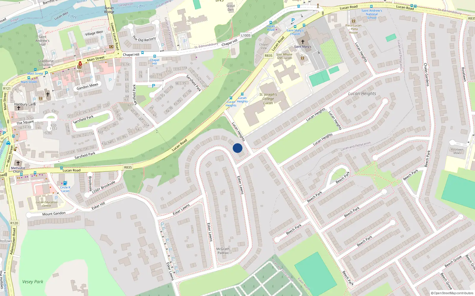 Overhead map showing the location of 48 Esker Lawns, Lucan