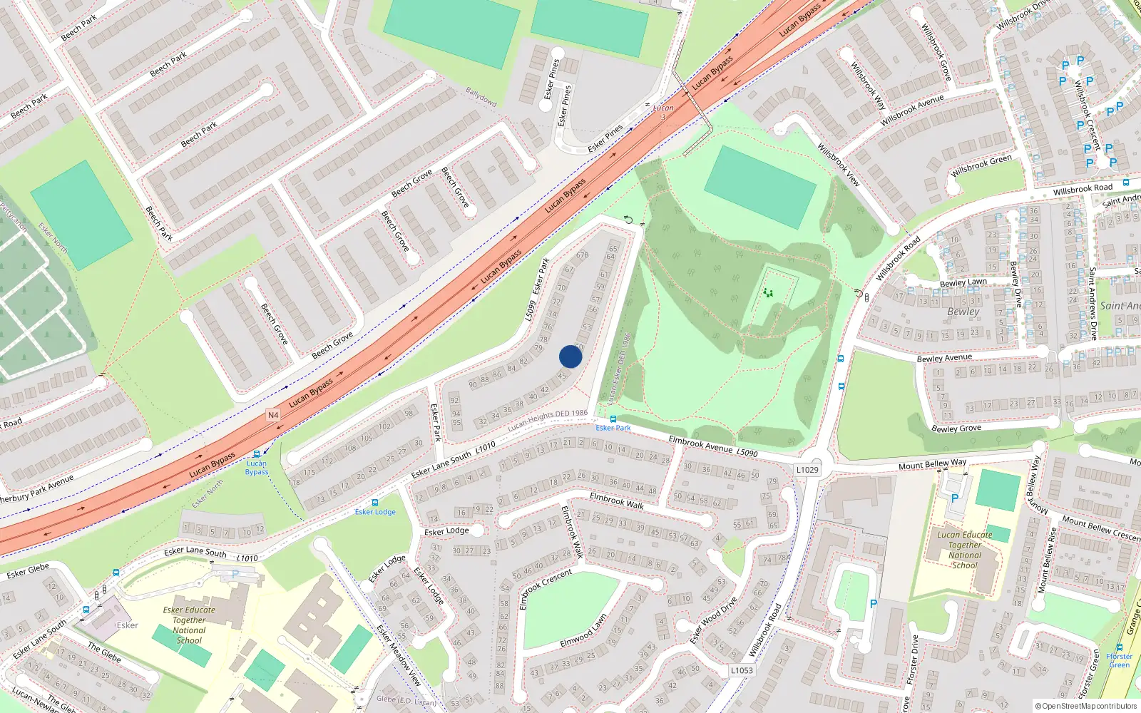 Overhead map showing the location of 48 Esker Park, Lucan, Dublin