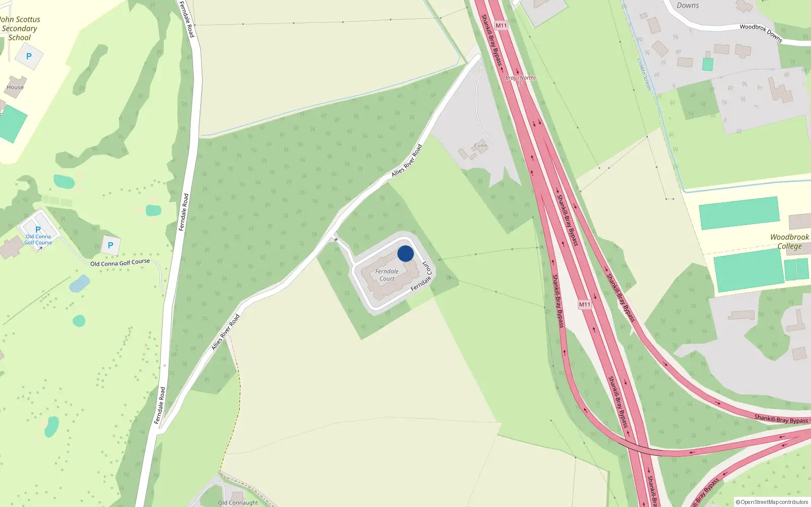 Overhead map showing the location of 48 Ferndale Court, Allies River Road, Rathmichael