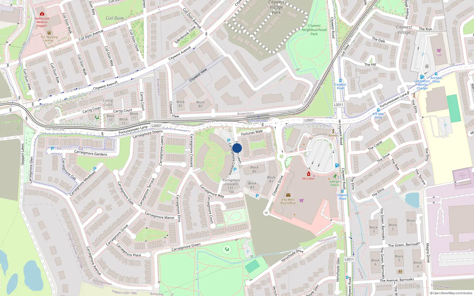 Overhead map showing the location of 48 Fortunes Lawn, Citywest