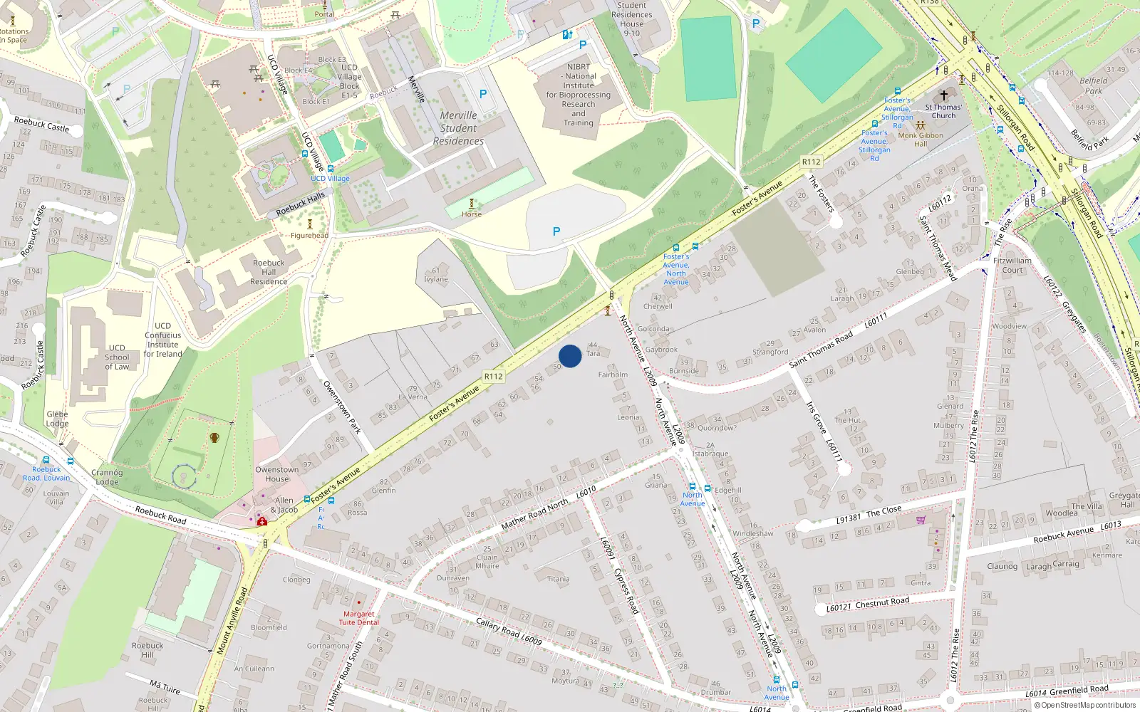 Overhead map showing the location of 48 Foster Avenue, Dublin