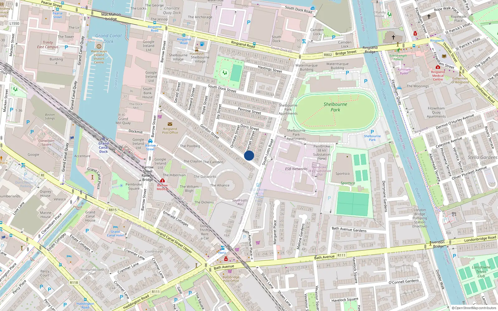 Overhead map showing the location of 48 Gordon Street, Dublin 4