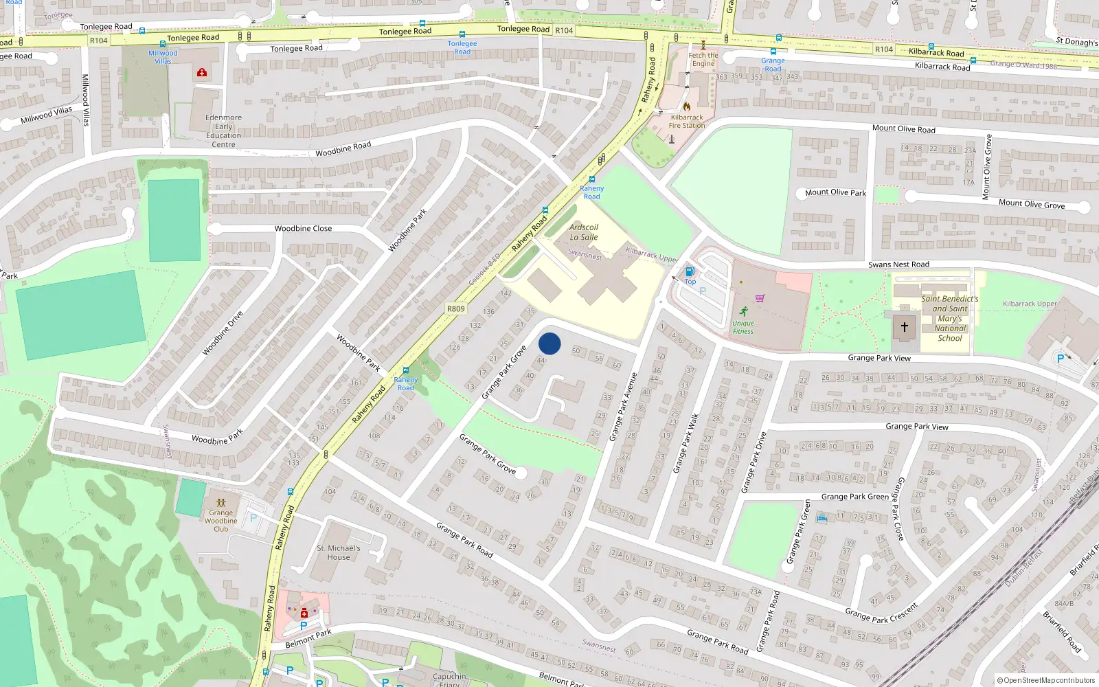 Overhead map showing the location of 48 Grange Park Grove, Raheny, Dublin 5