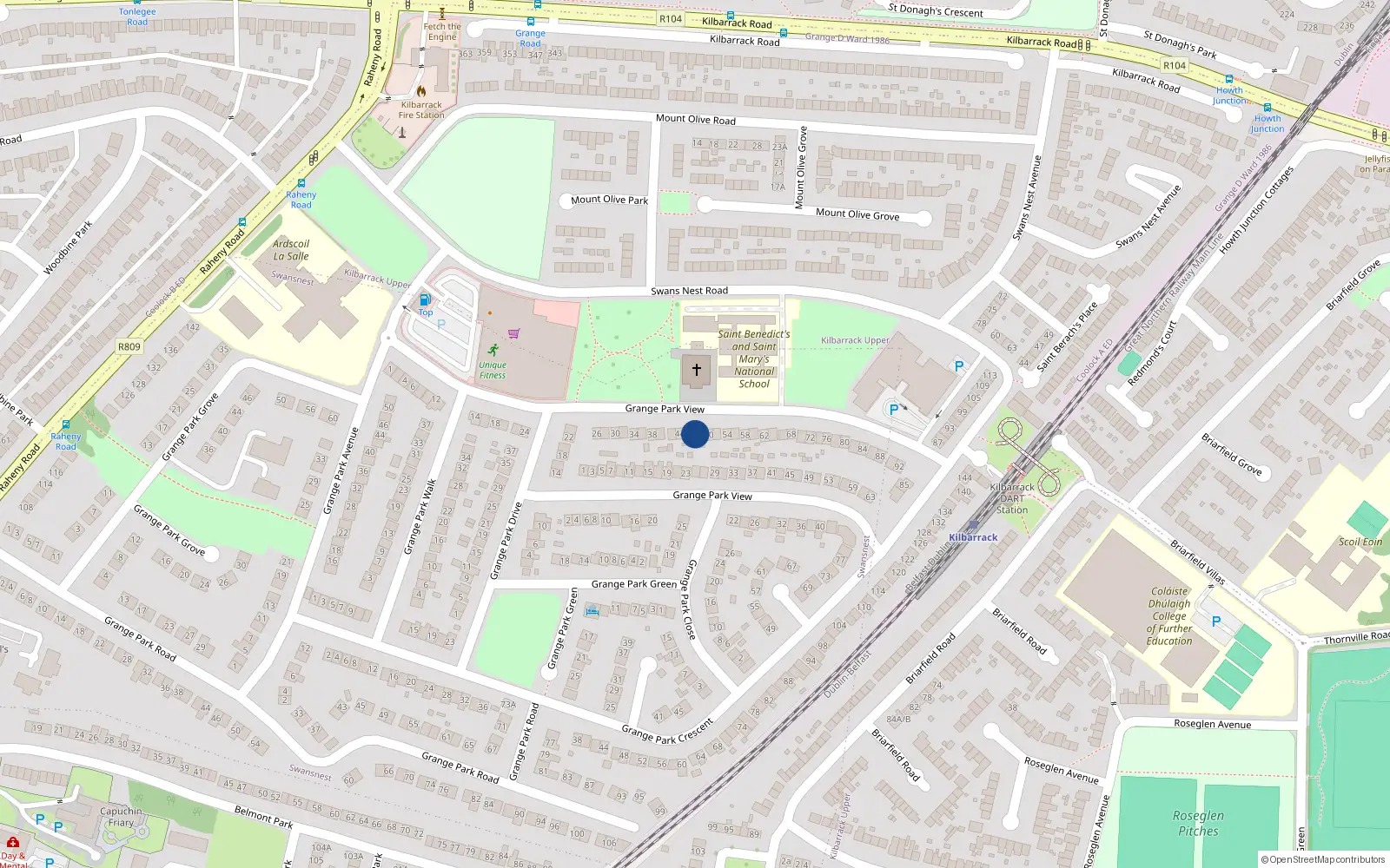 Overhead map showing the location of 48 Grange Park View, Raheny, Dublin 5