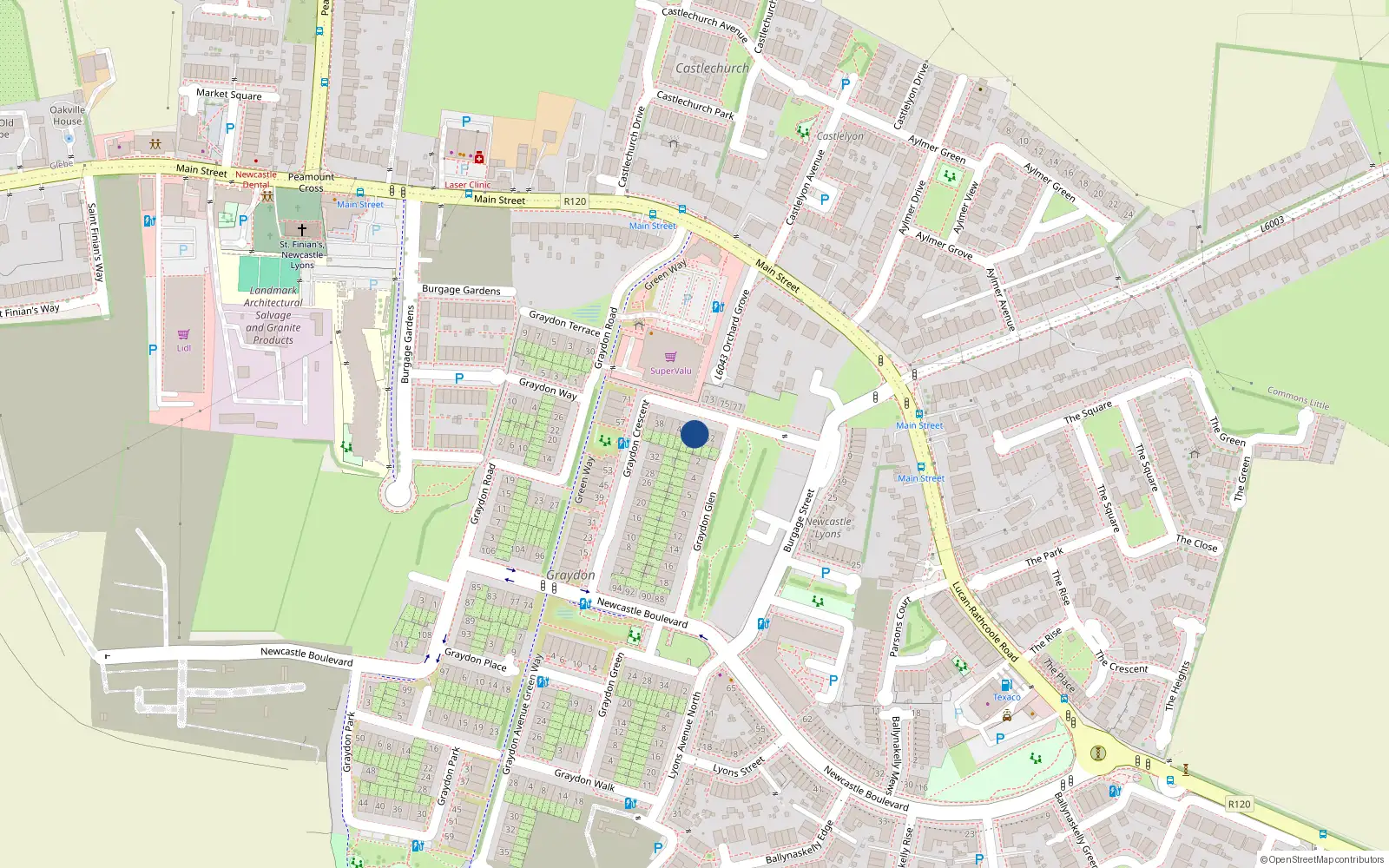 Overhead map showing the location of 48 Graydon Crescent, Newcastle