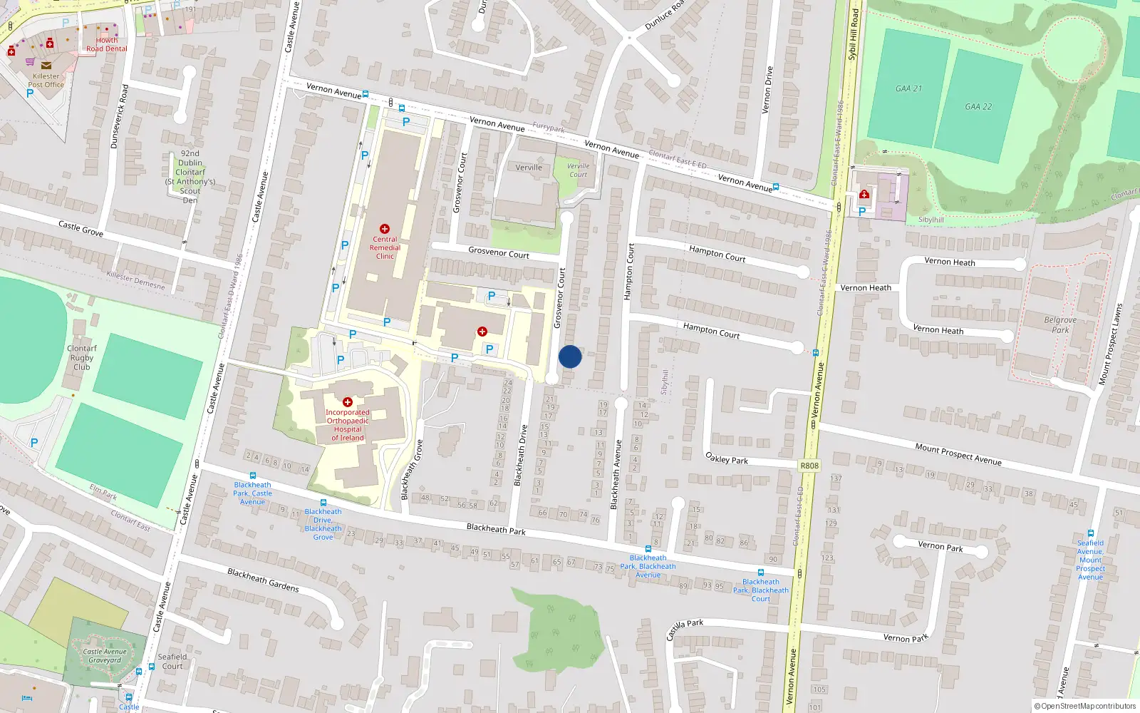Overhead map showing the location of 48 Grosvenor Court, Dublin 3