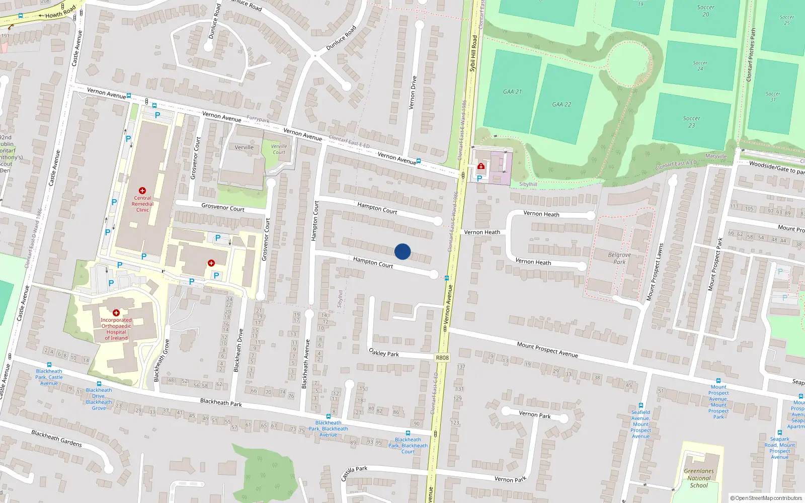 Overhead map showing the location of 48 Hampton Court, Dublin 3