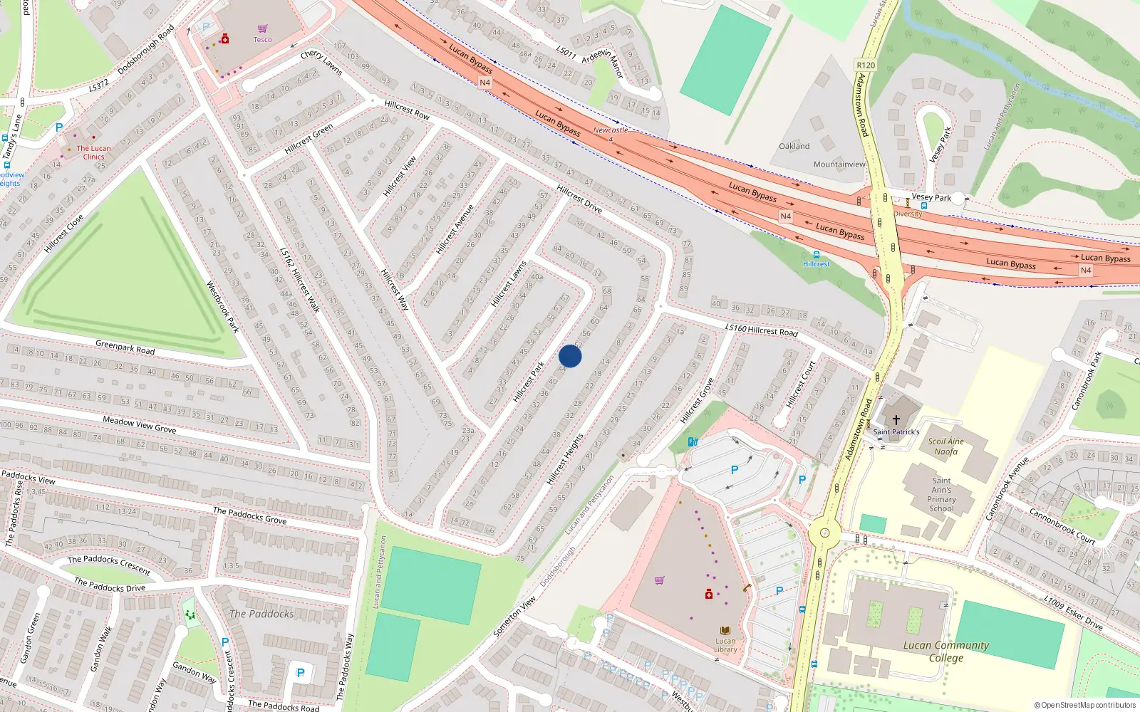 Overhead map showing the location of 48 Hillcrest Park, Lucan, Dublin