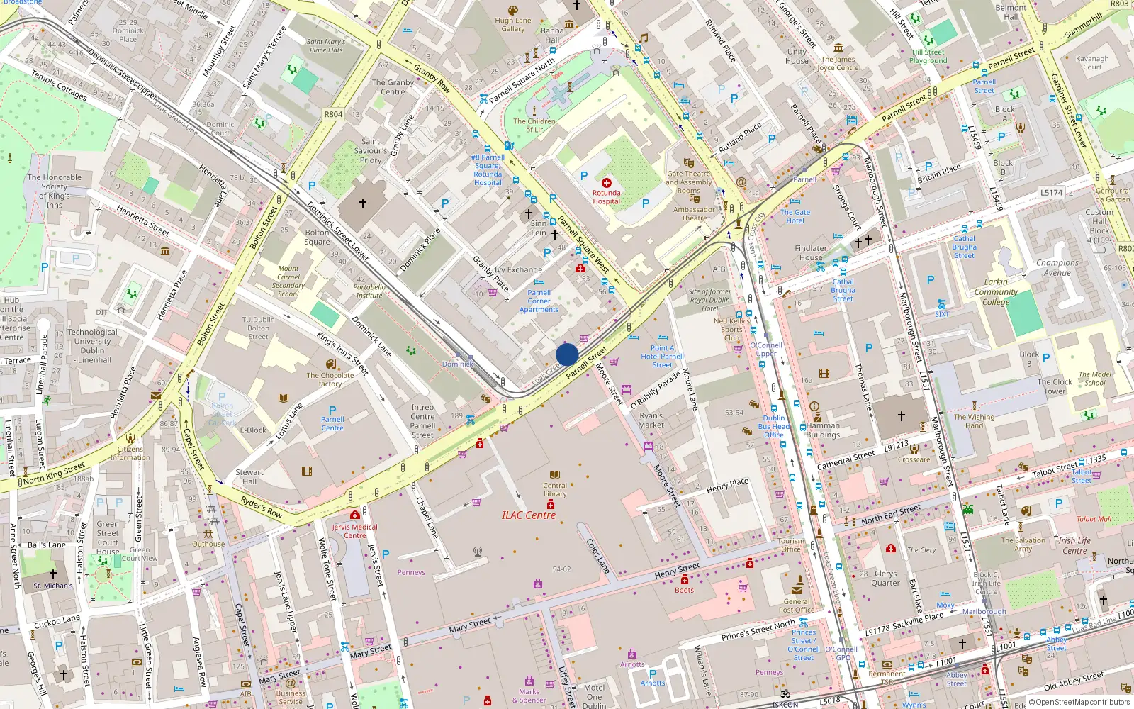 Overhead map showing the location of 48 Ivy Exchange, 175 Parnell Street, Dublin 1