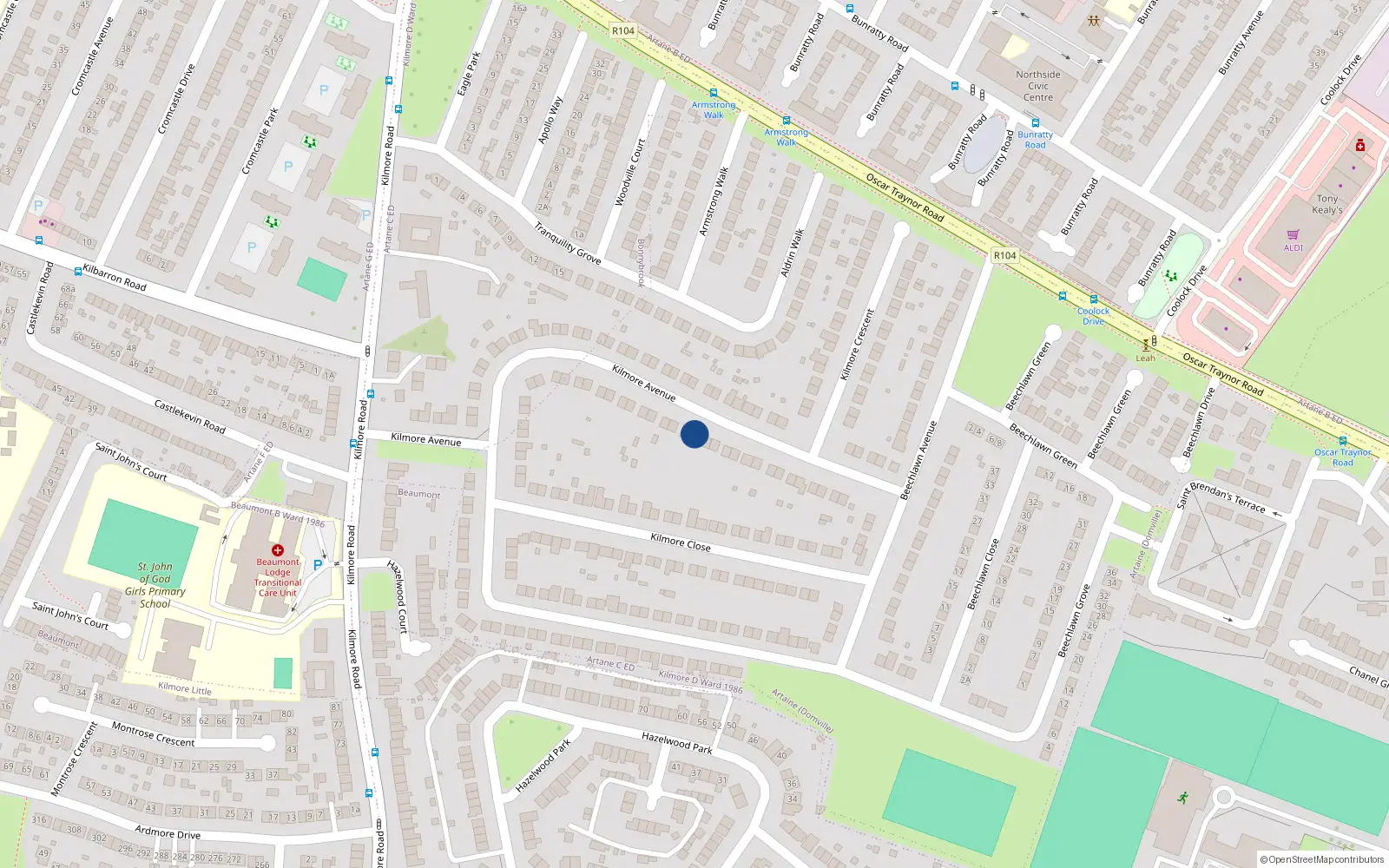 Overhead map showing the location of 48 Kilmore Avenue, Dublin 5