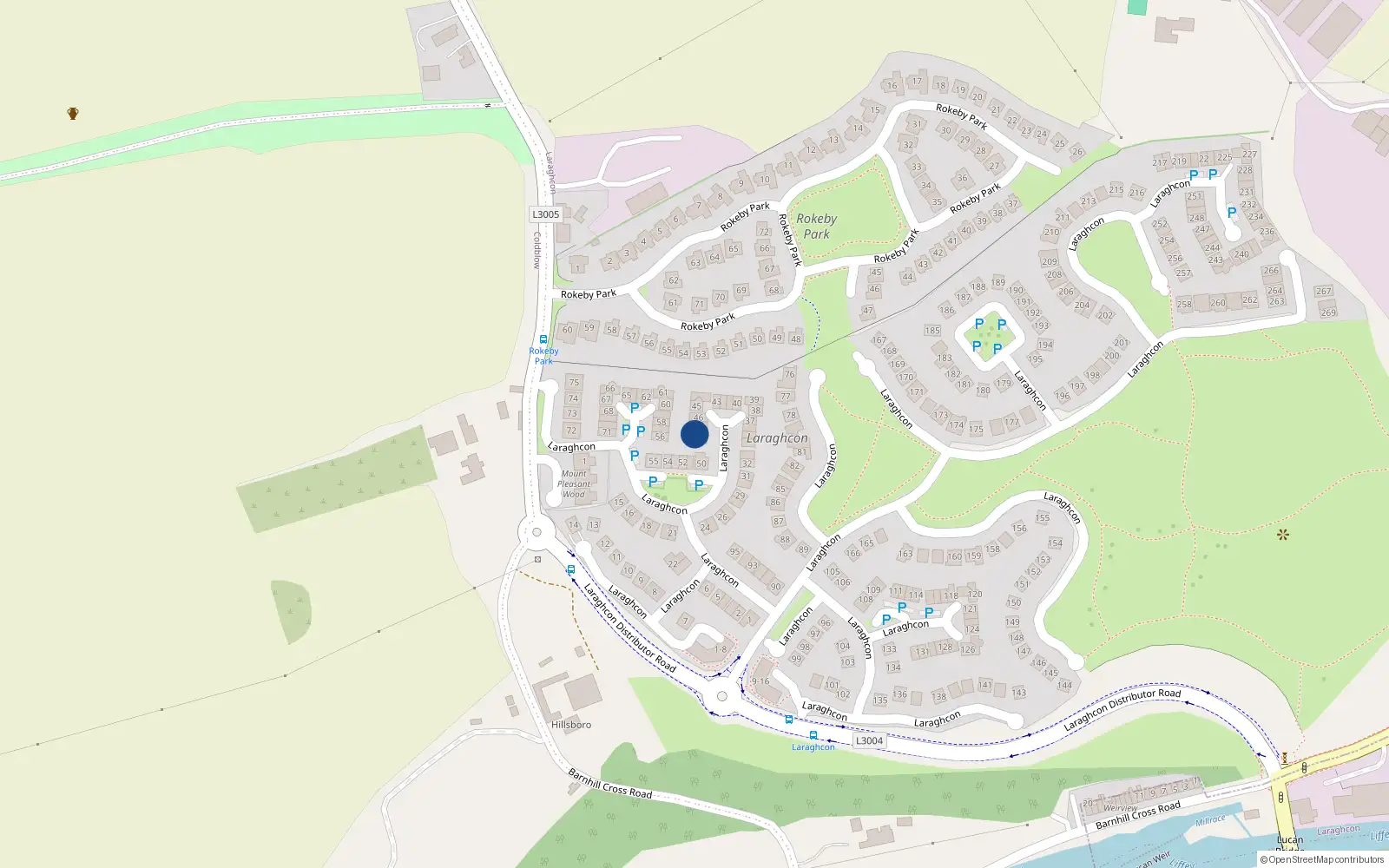 Overhead map showing the location of 48 Laraghcon, Lucan