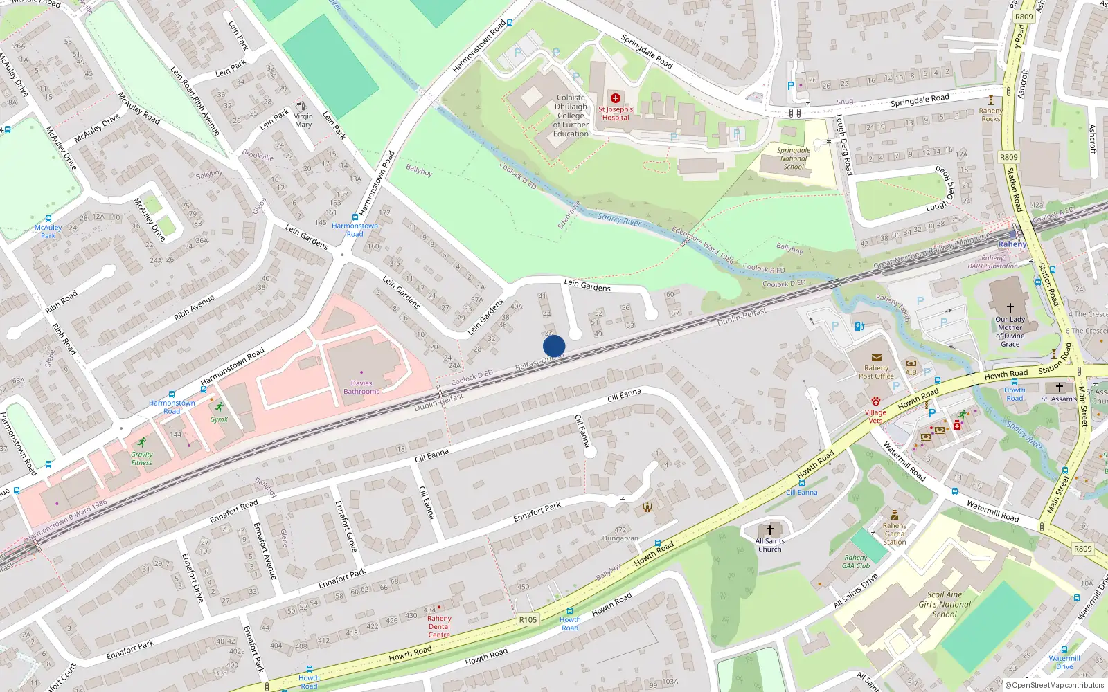 Overhead map showing the location of 48 Lein Gardens, Dublin 5