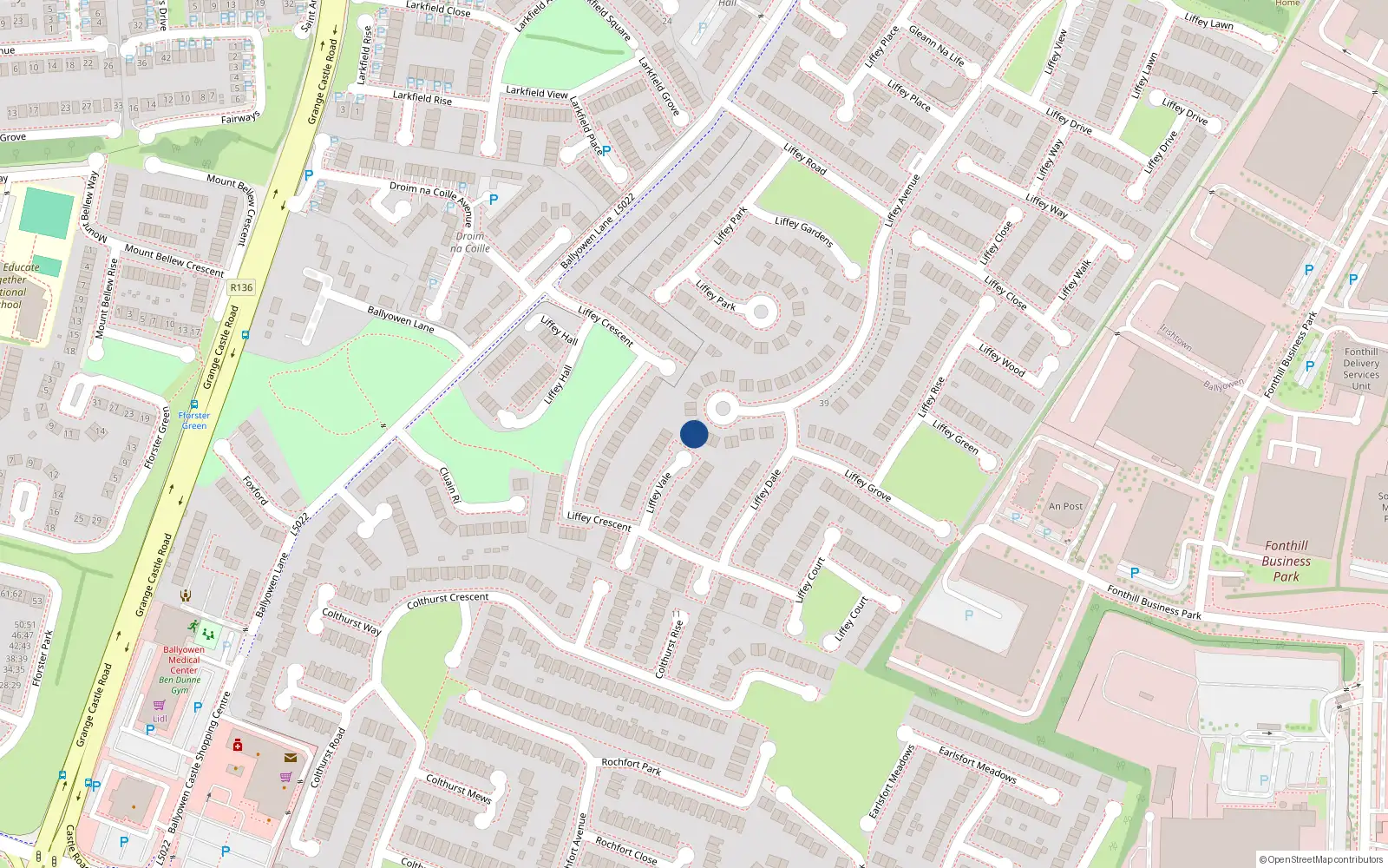 Overhead map showing the location of 48 Liffey Avenue, Lucan