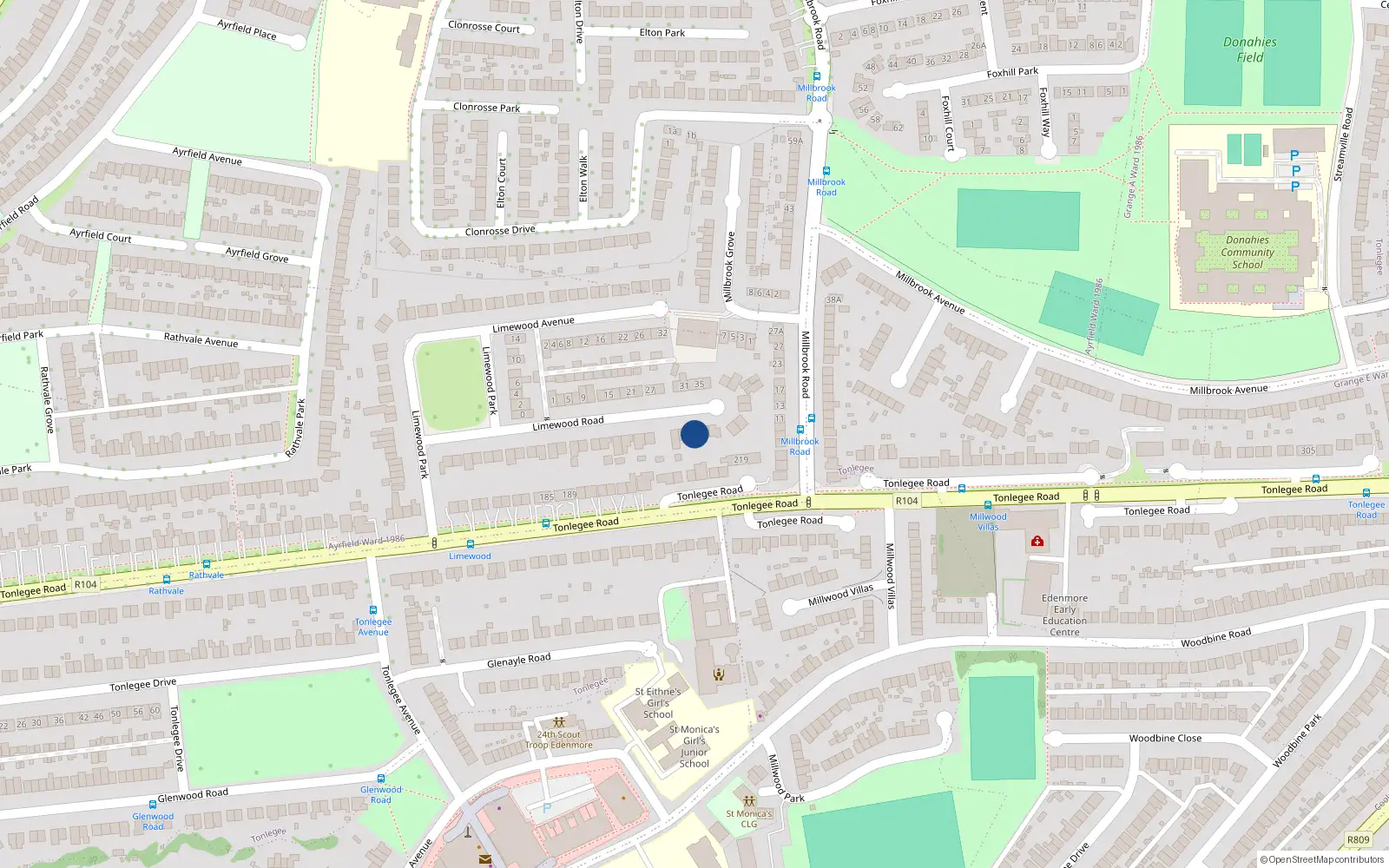 Overhead map showing the location of 48 Limewood Road, Raheny, Dublin 5