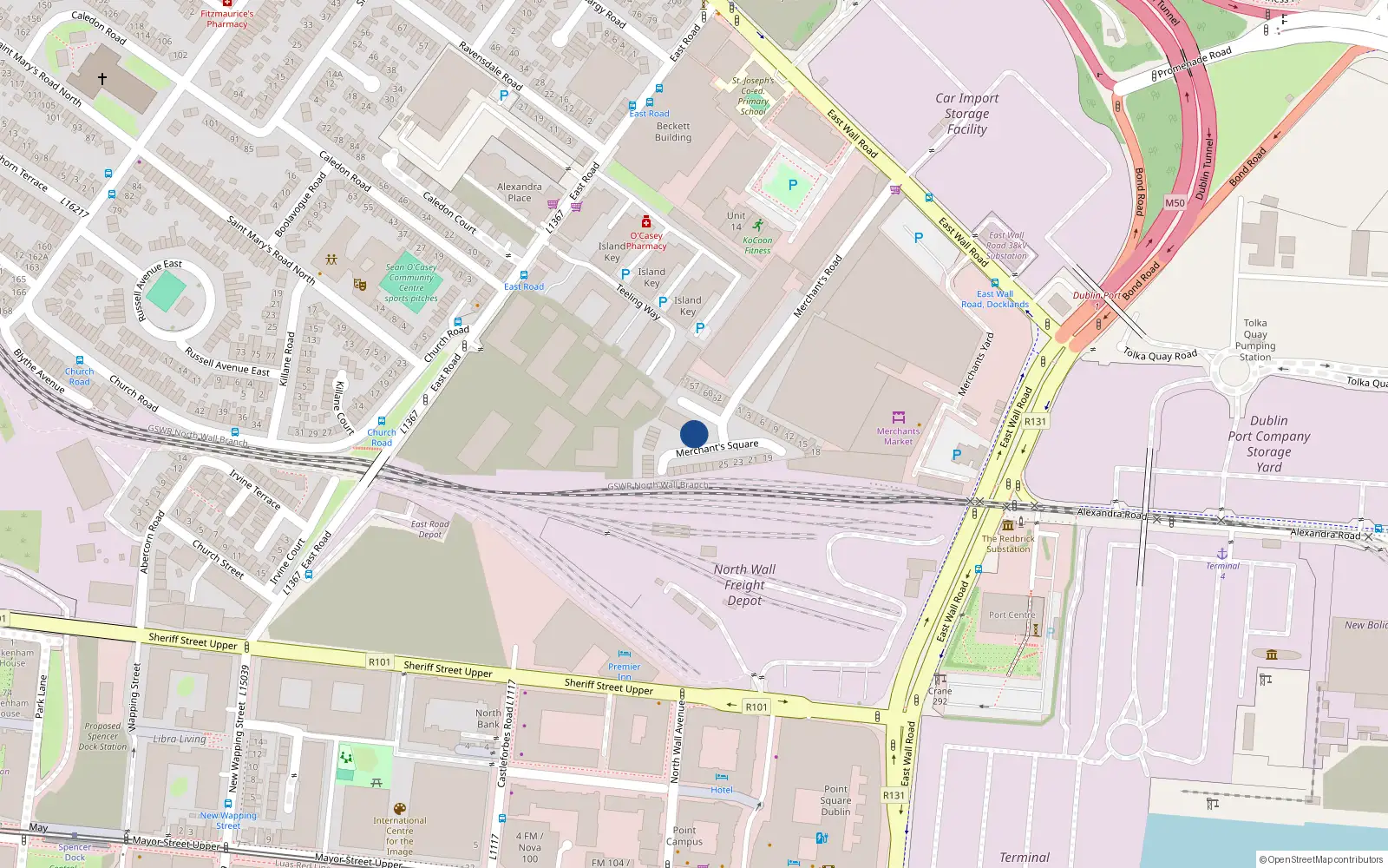 Overhead map showing the location of 48 Merchant Square, East Wall, Dublin
