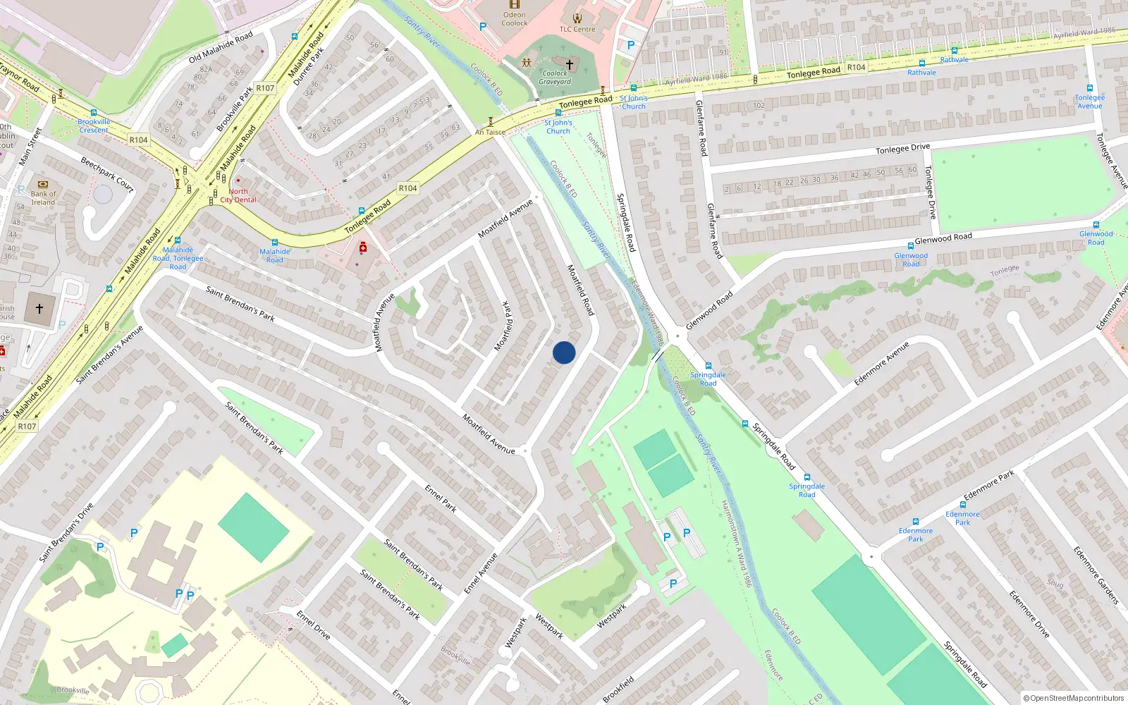 Overhead map showing the location of 48 Moatfield Road, Artane, Dublin 5