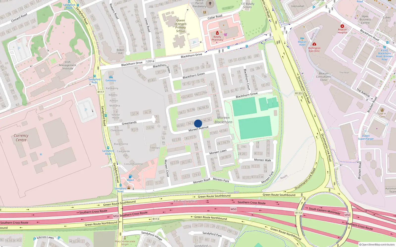 Overhead map showing the location of 48, 48 Moreen Avenue, Dublin 16