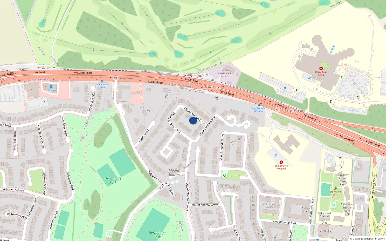 Overhead map showing the location of 48 Mount Andrew Court, Lucan