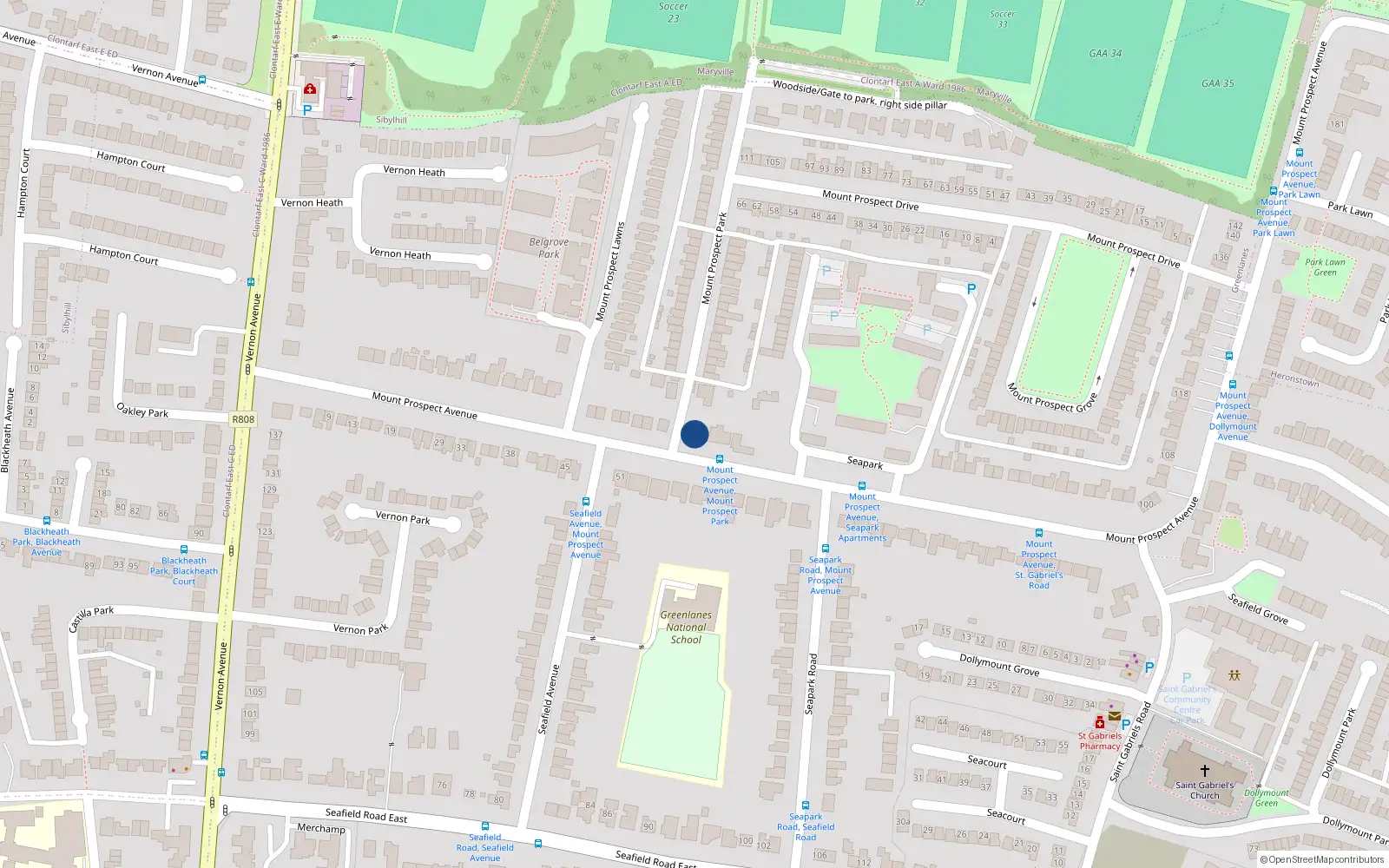Overhead map showing the location of 48 Mount Prospect Ave., Clontarf, Dublin 3