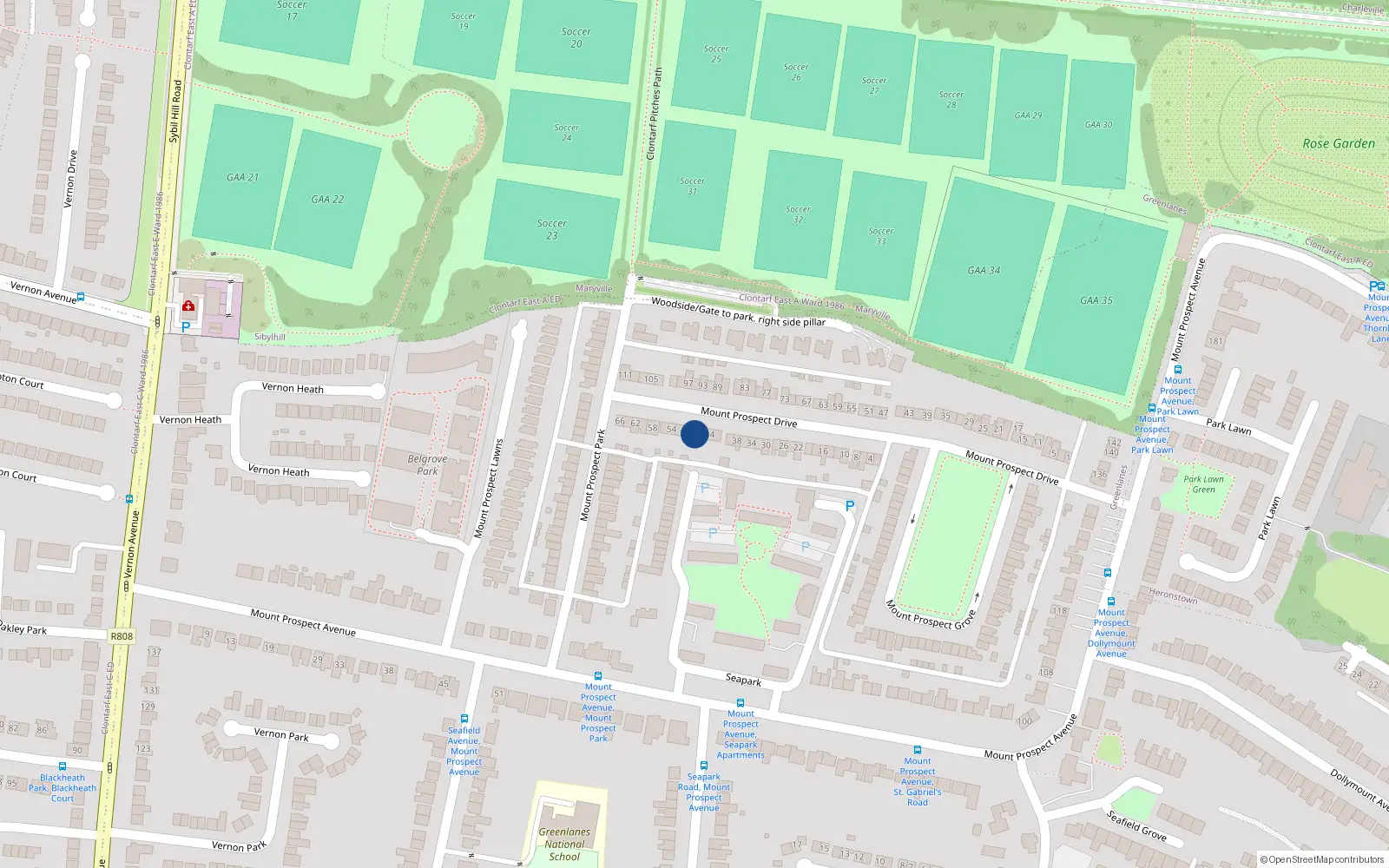 Overhead map showing the location of 48 Mount Prospect Drive, Dublin 3