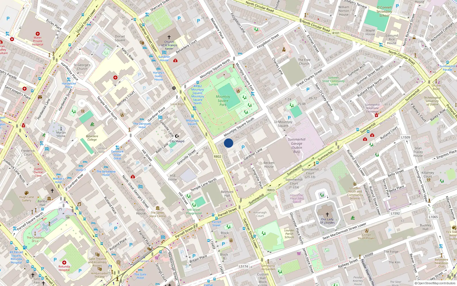 Overhead map showing the location of 48 Mountjoy Square South, Dublin 1