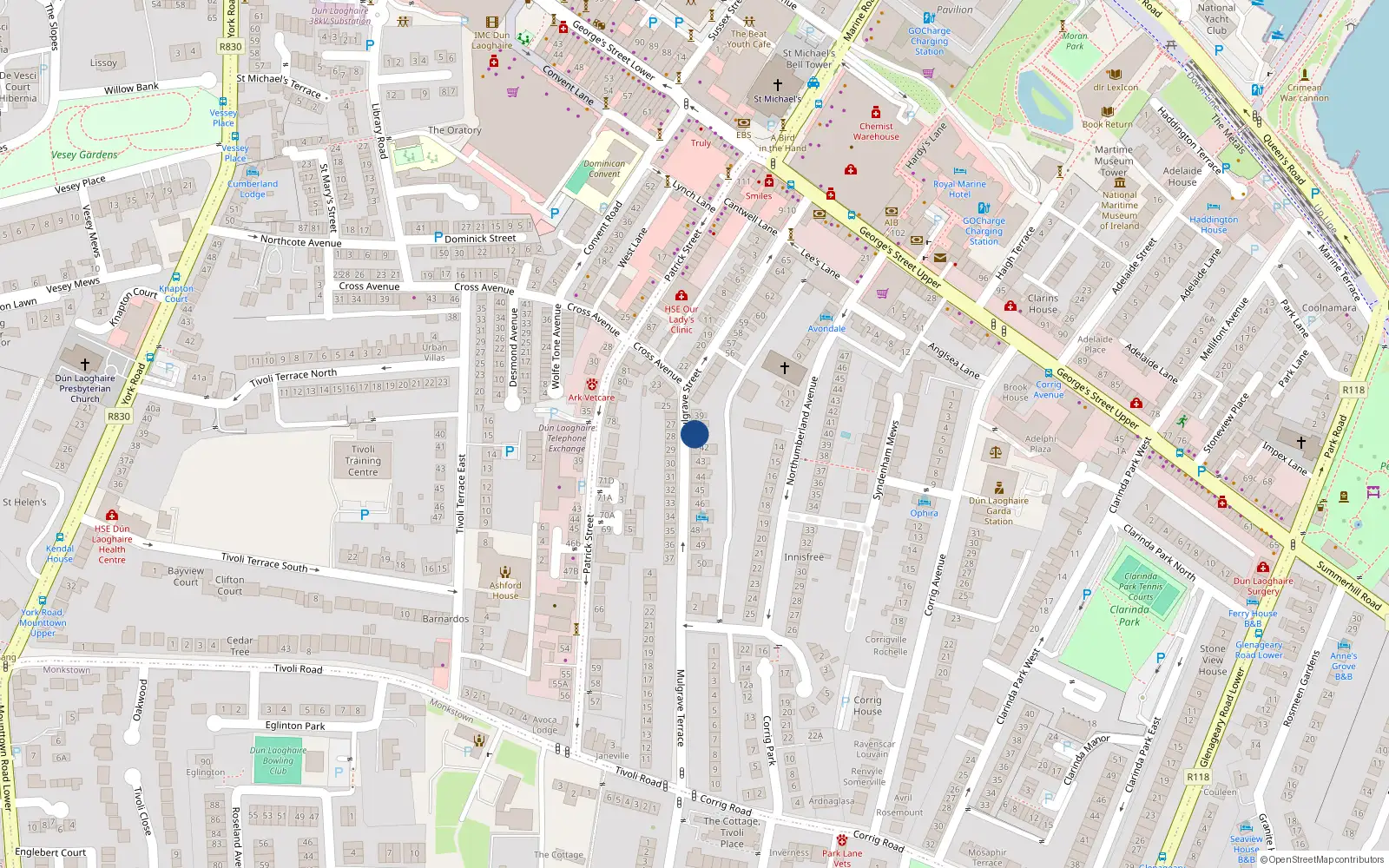 Overhead map showing the location of 48 Mulgrave Street, Dublin