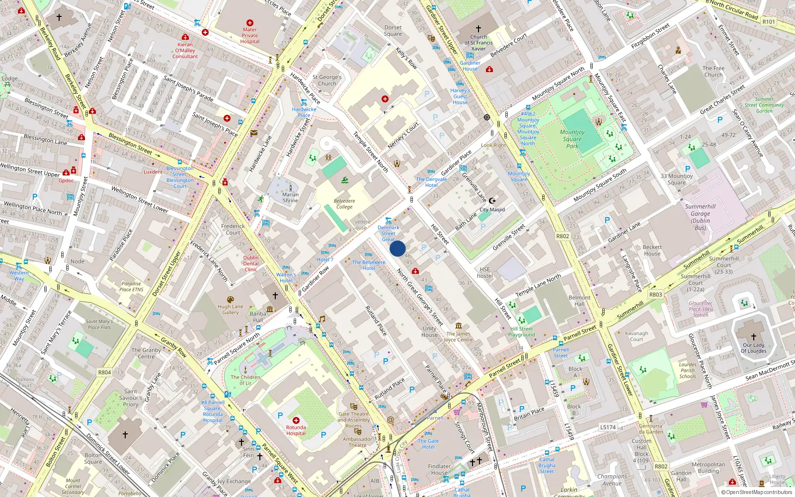 Overhead map showing the location of 48 North Great George's Street, Dublin 1