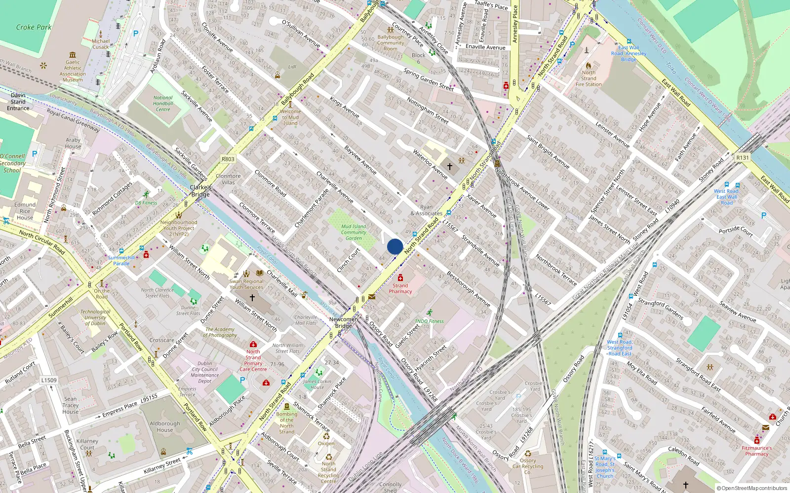 Overhead map showing the location of 48 North Strand Road, North Strand