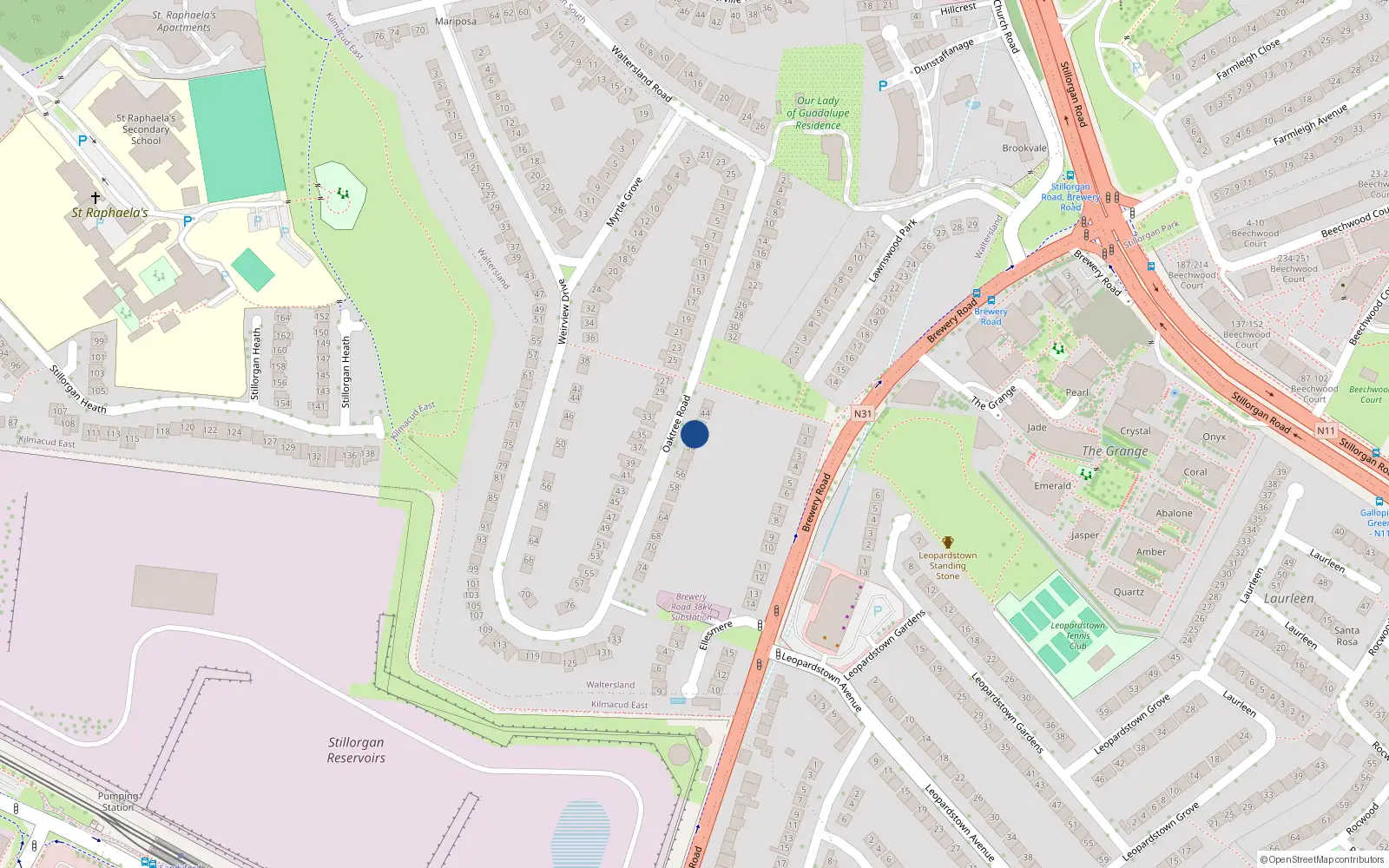 Overhead map showing the location of 48 Oaktree Road, Stillorgan, Dublin
