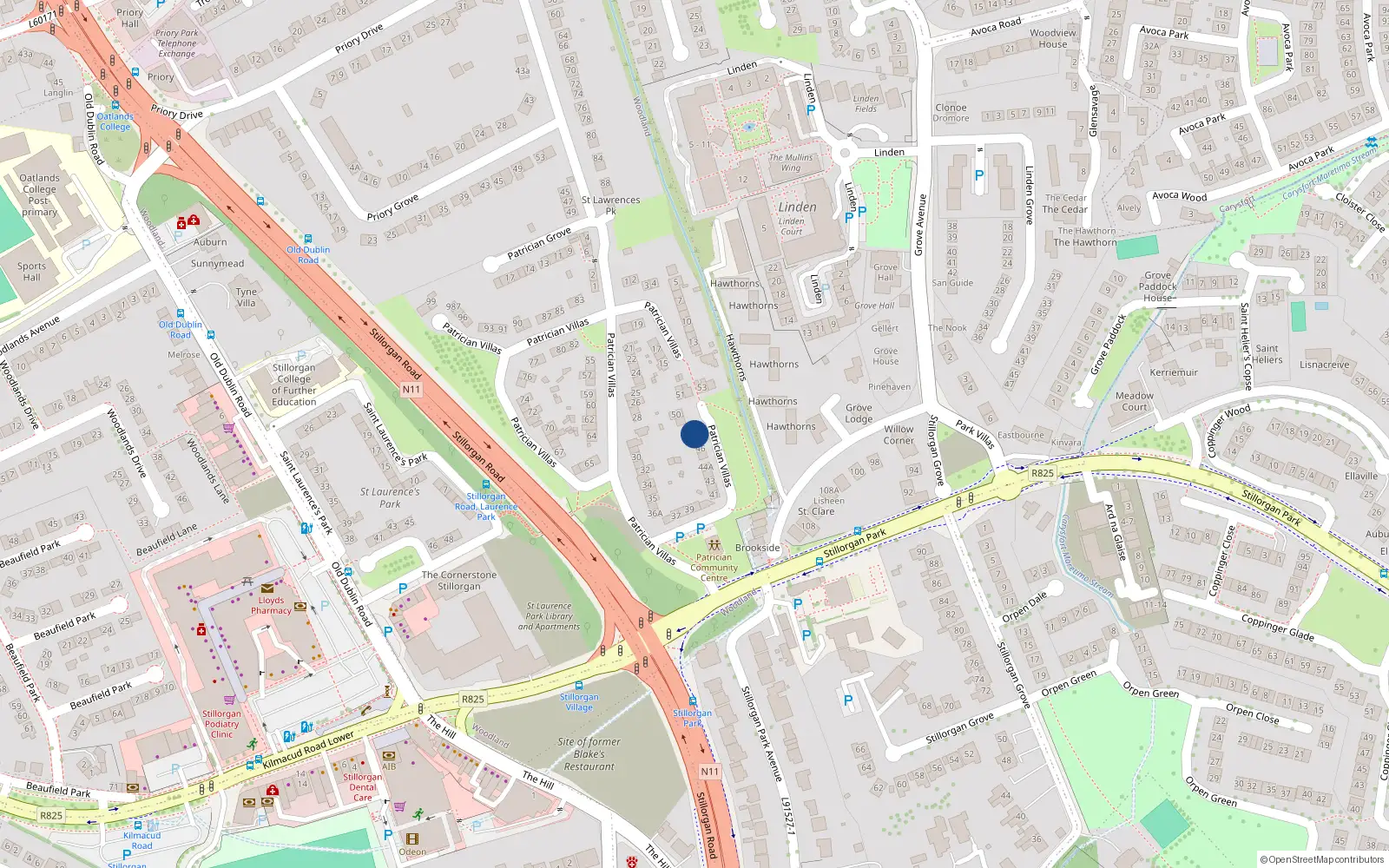 Overhead map showing the location of 48 Patrician Villas, Dublin