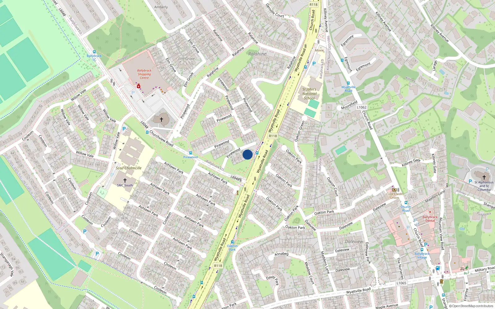 Overhead map showing the location of 48 Pinewood, Co Dublin