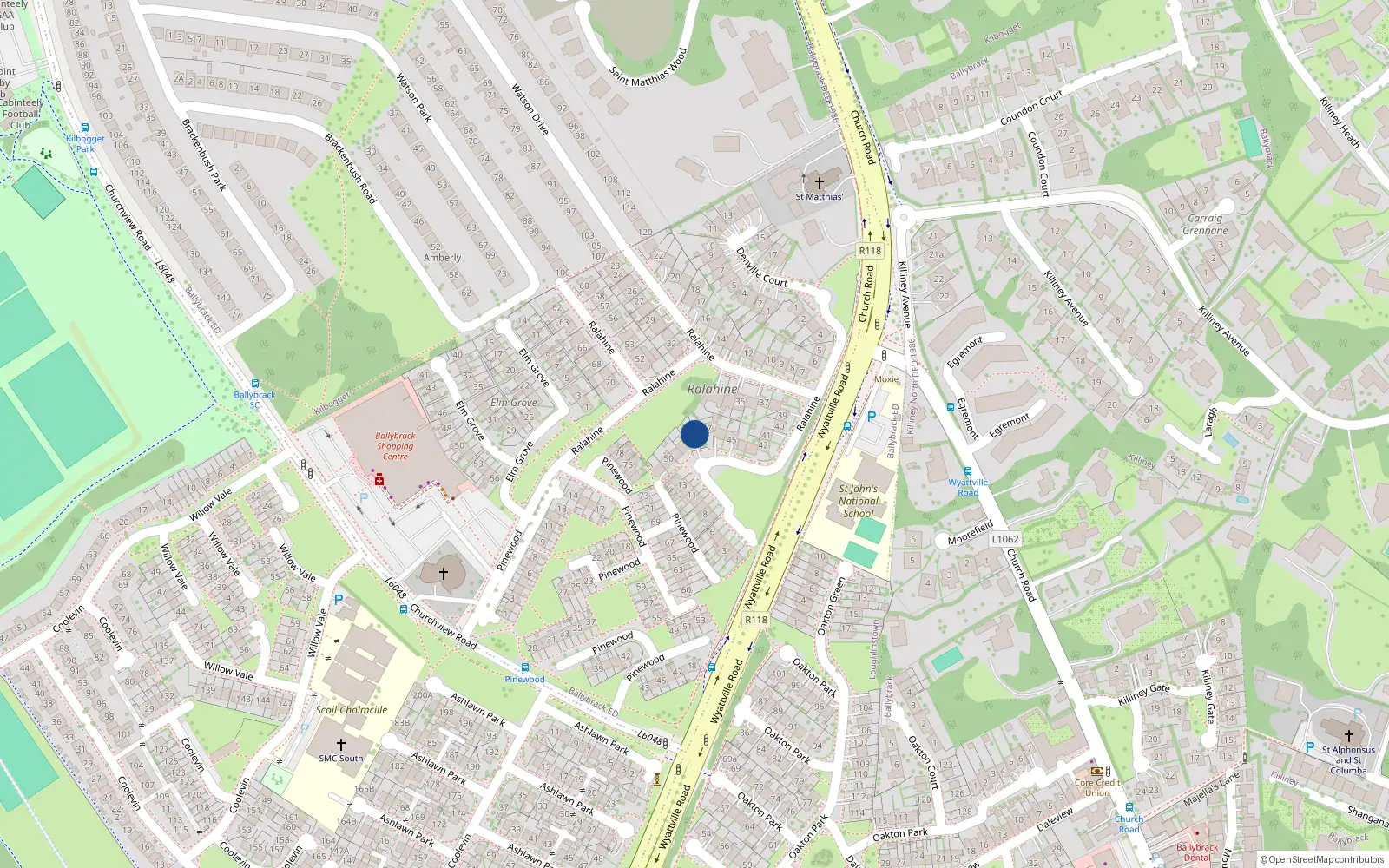 Overhead map showing the location of 48 Ralahine, Ballybrack, Dublin
