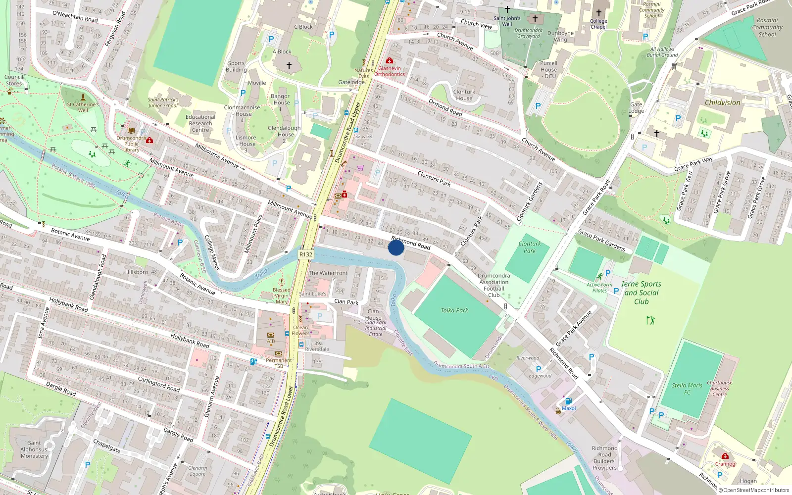 Overhead map showing the location of 48 Richmond Road, Drumcondra, Dublin 3
