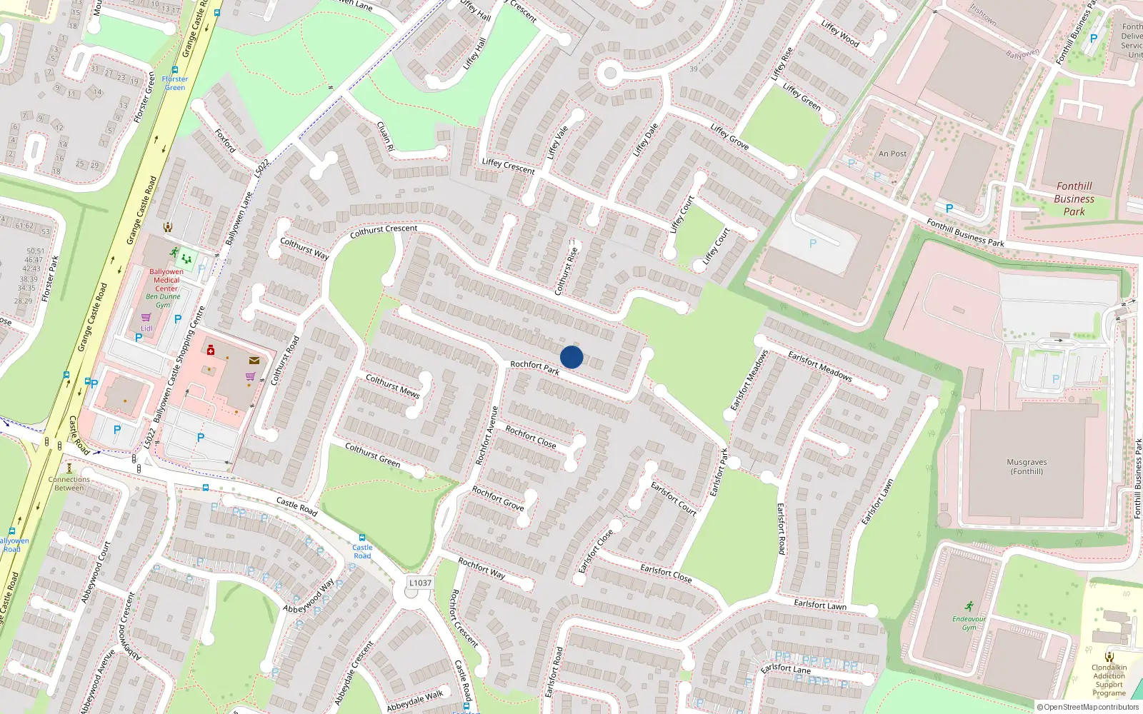 Overhead map showing the location of 48 Rochford Park, Lucan
