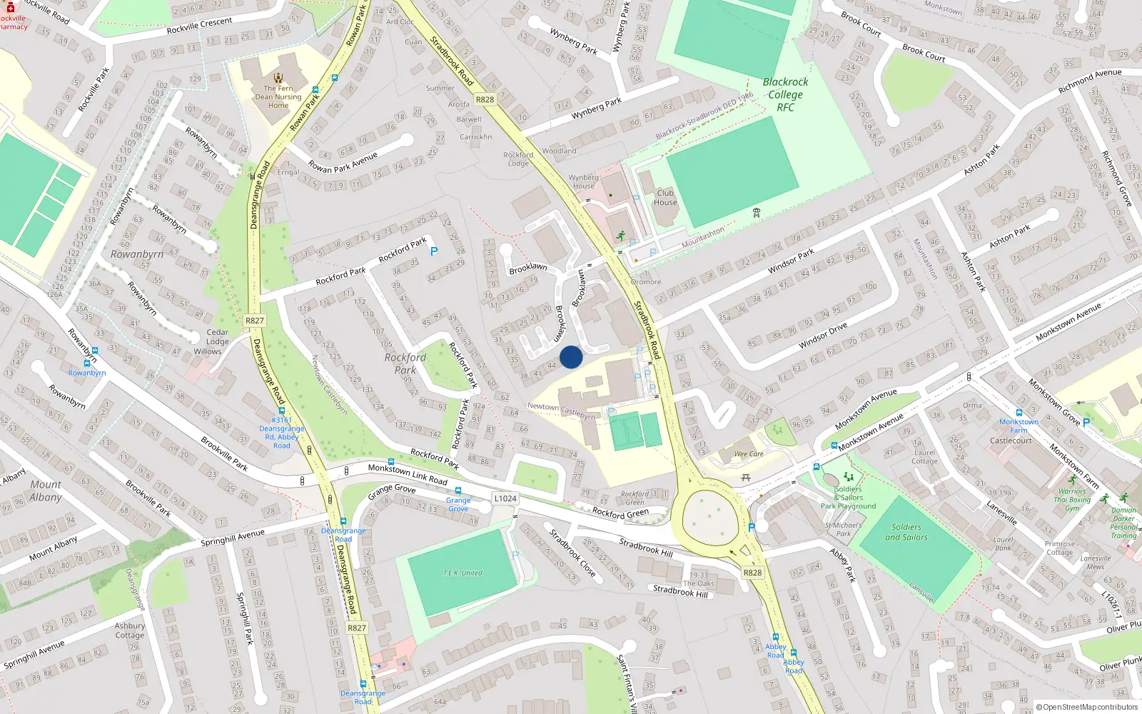 Overhead map showing the location of 48 Rockford Manor, Stradbrook Road, Blackrock
