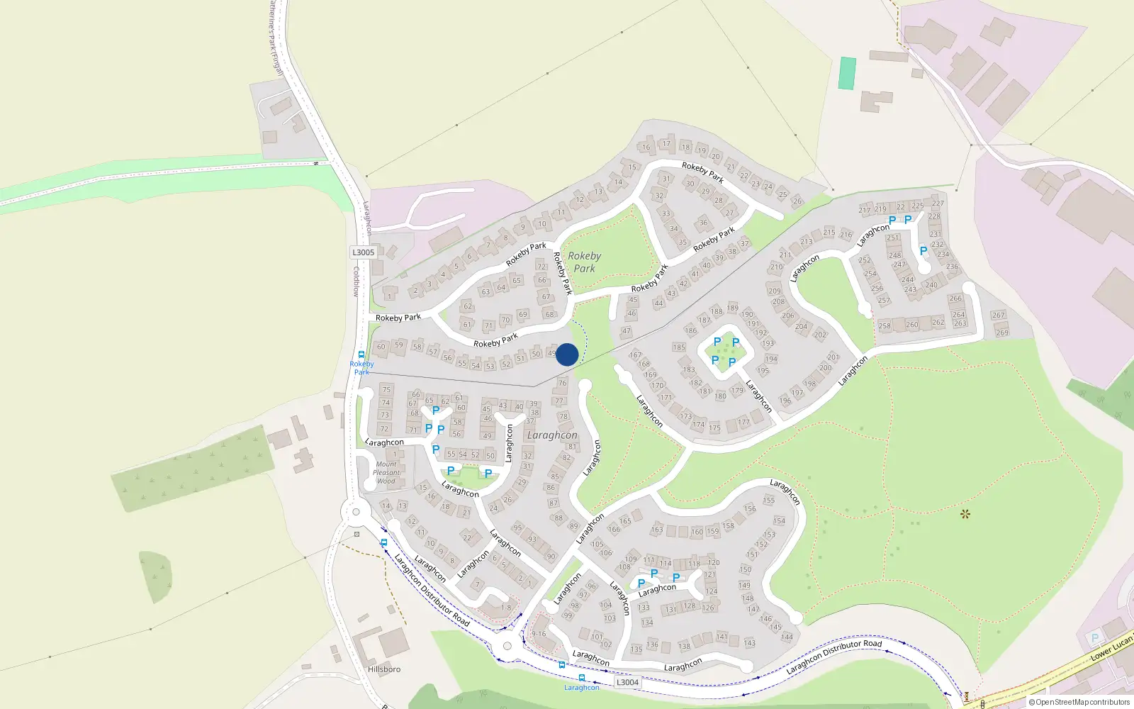 Overhead map showing the location of 48 Rokeby Park, Lucan, Dublin