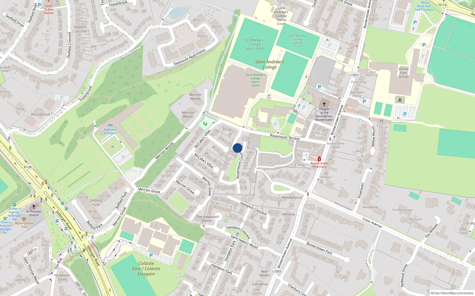 Overhead map showing the location of 48 Rosemount Court, Booterstown, Blackrock