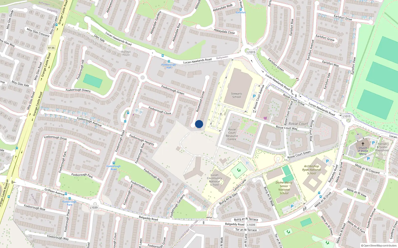 Overhead map showing the location of 48 Rosewood Grove, Lucan, Dublin