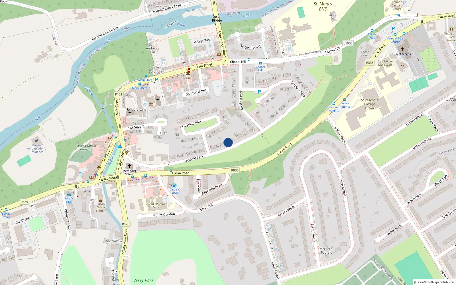 Overhead map showing the location of 48 Sarsfield Park, Lucan, Co Dublin