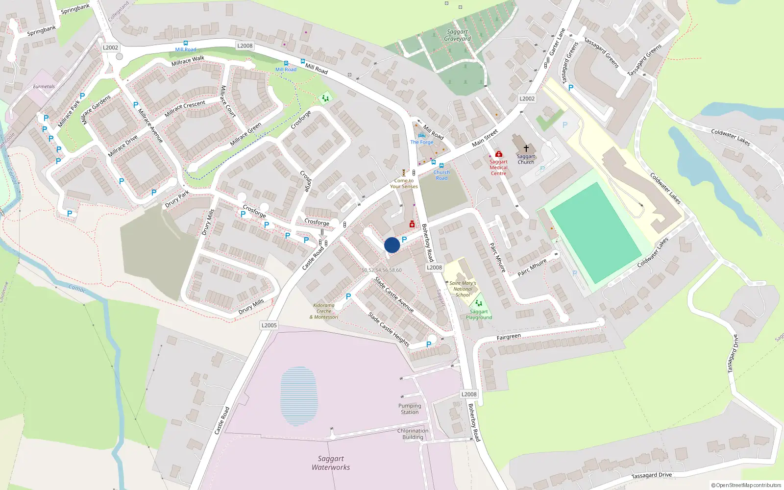 Overhead map showing the location of 48 Slade Castle Court, Saggart