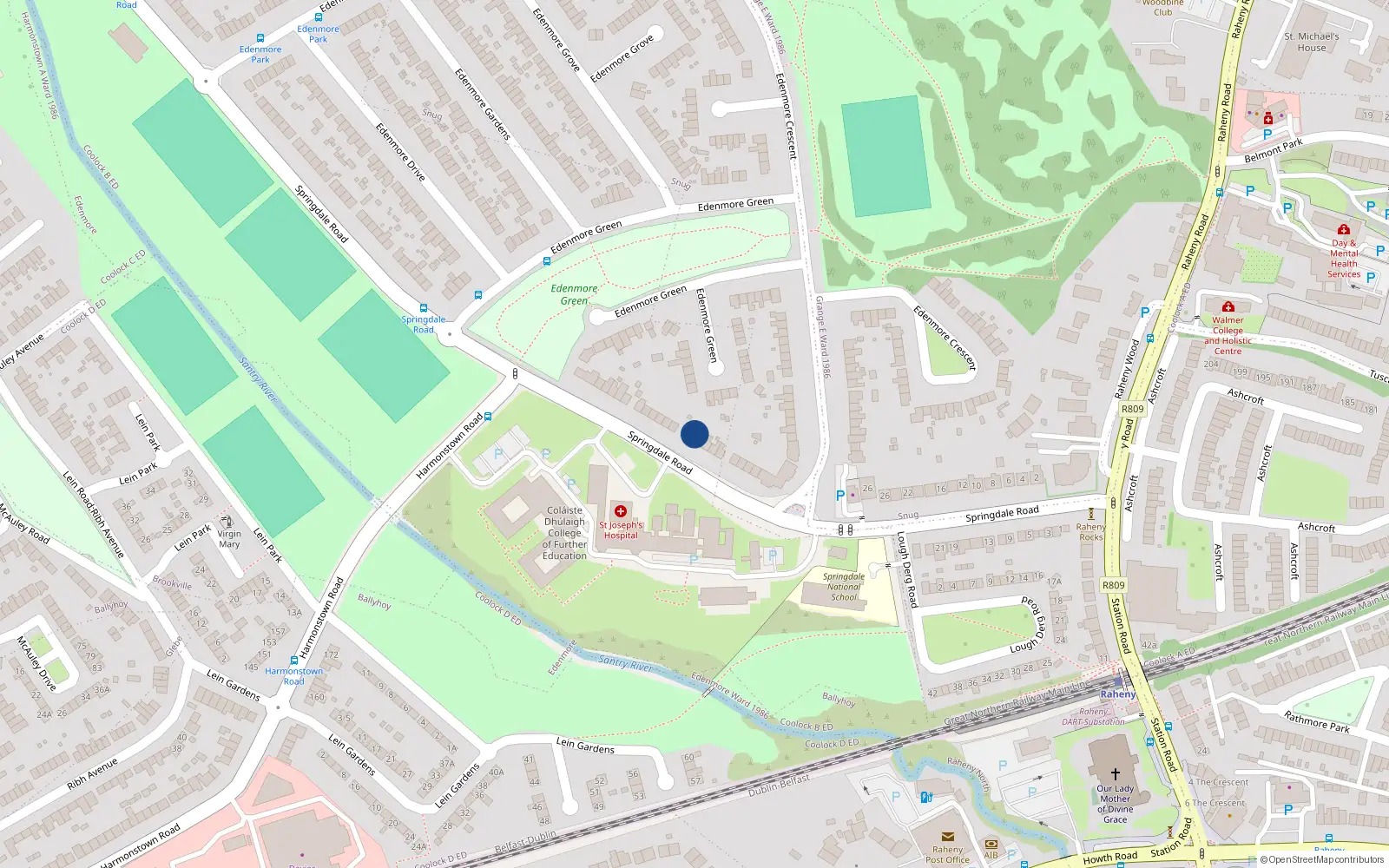 Overhead map showing the location of 48 Springdale Road, Dublin 5