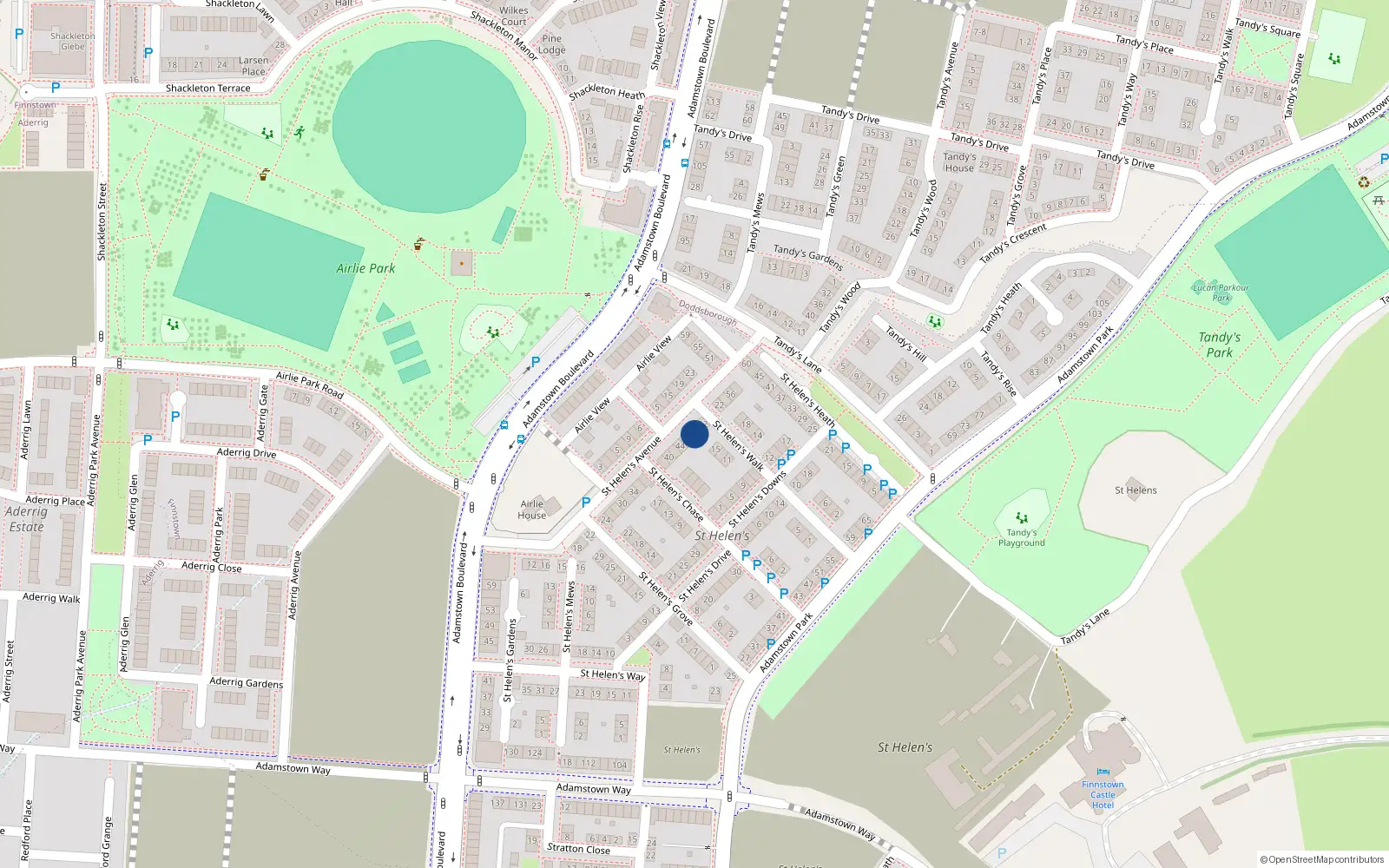 Overhead map showing the location of 48 Saint Helen's Avenue, Lucan