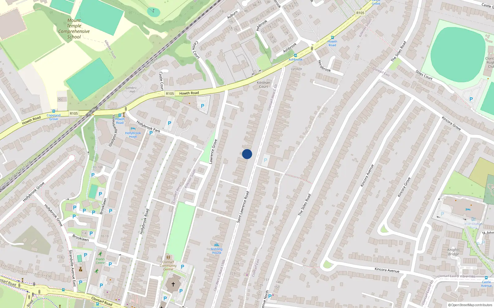 Overhead map showing the location of 48 St Lawrence Road, Clontarf, Dublin 3